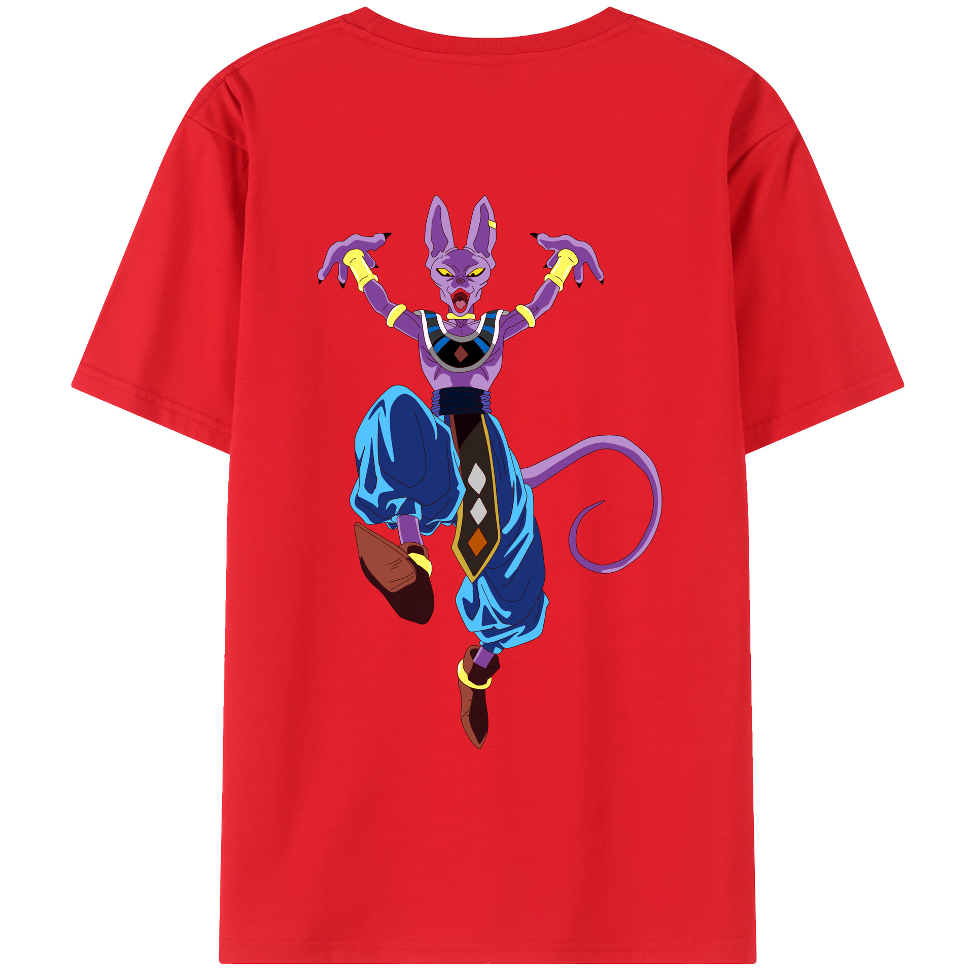 （画像用） ドラゴンボール ビルス 破壊神ビルス DRAGON BALL Beerus Birusu 綿100％ メンズ半袖Tシャツ（バックプリント） 通気性