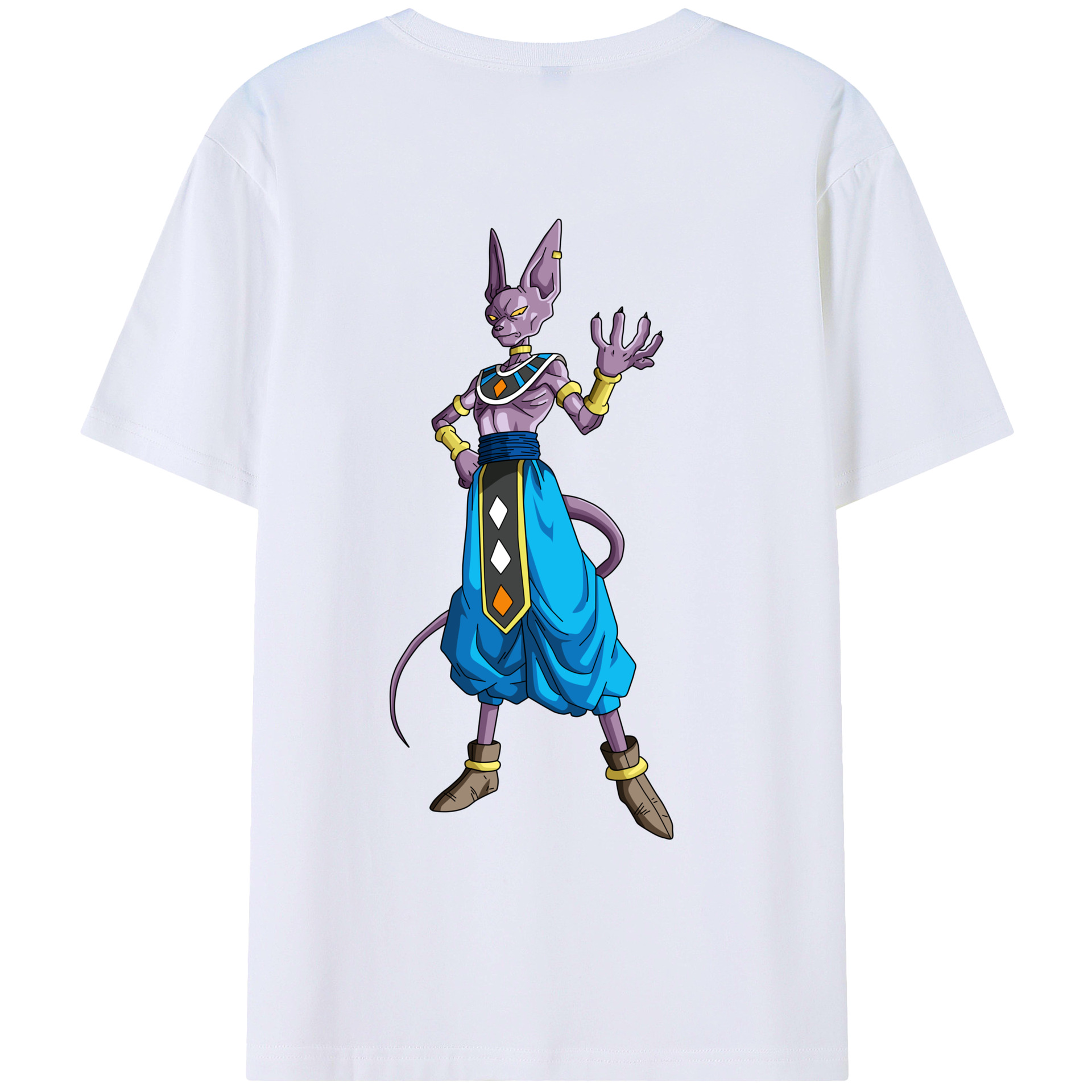 （画像用） ドラゴンボール ビルス 破壊神ビルス DRAGON BALL Beerus Birusu 綿100％ メンズ半袖Tシャツ（バックプリント） 通気性