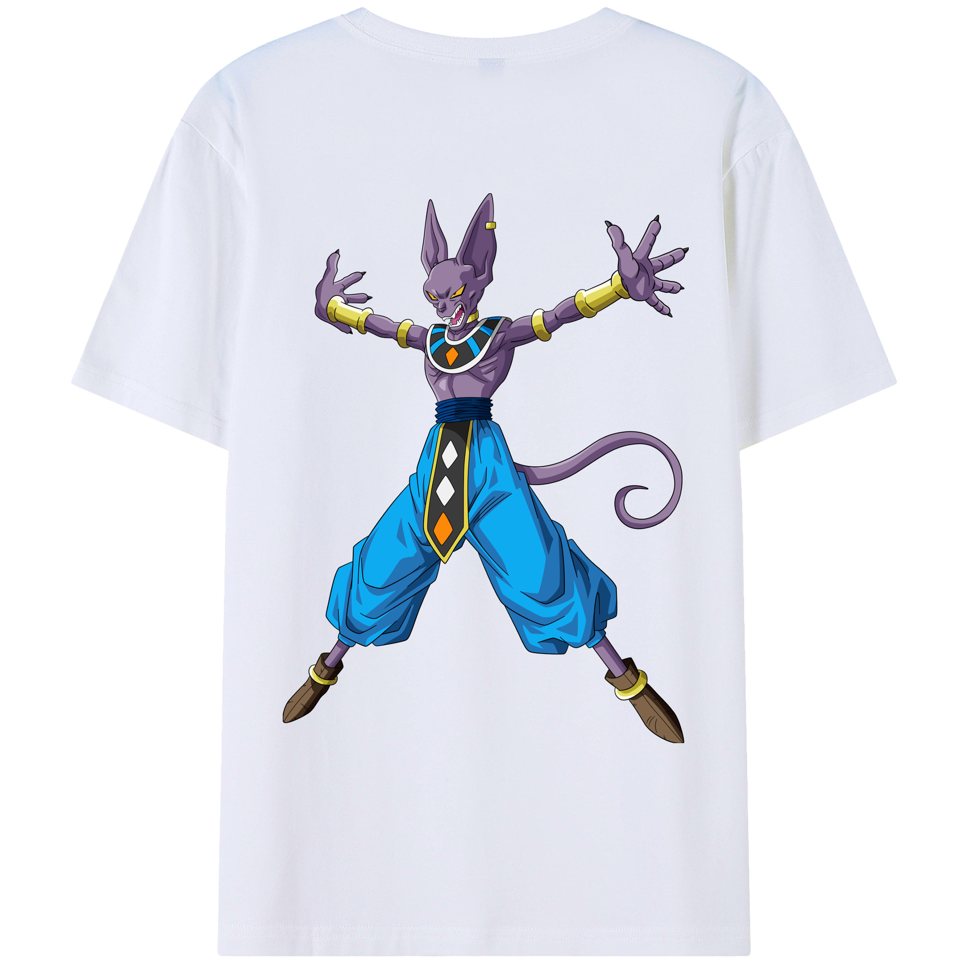 （画像用） ドラゴンボール ビルス 破壊神ビルス DRAGON BALL Beerus Birusu 綿100％ メンズ半袖Tシャツ（バックプリント） 通気性