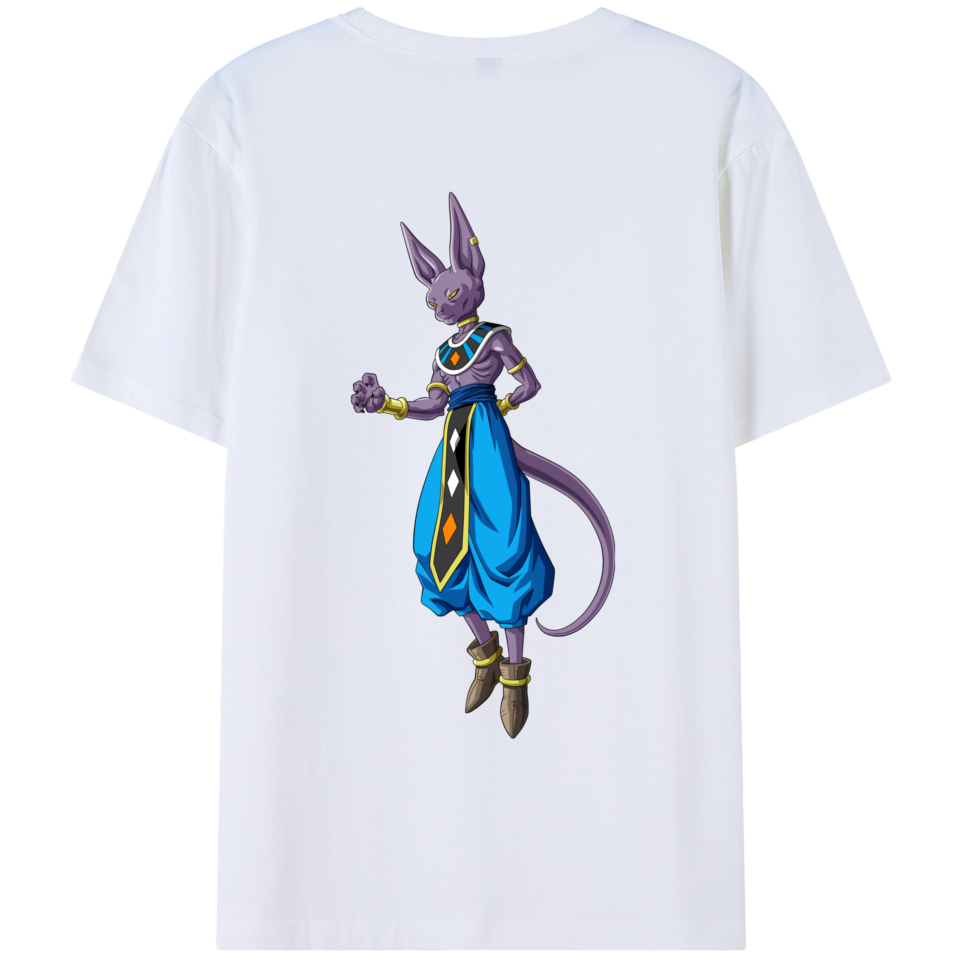 （画像用） ドラゴンボール ビルス 破壊神ビルス DRAGON BALL Beerus Birusu 綿100％ メンズ半袖Tシャツ（バックプリント） 通気性