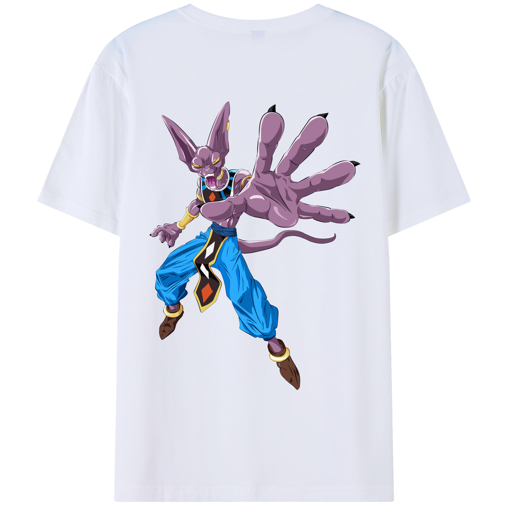 （画像用） ドラゴンボール ビルス 破壊神ビルス DRAGON BALL Beerus Birusu 綿100％ メンズ半袖Tシャツ（バックプリント） 通気性