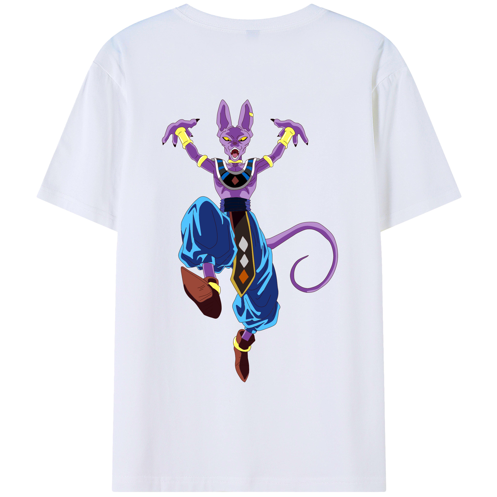 （画像用） ドラゴンボール ビルス 破壊神ビルス DRAGON BALL Beerus Birusu 綿100％ メンズ半袖Tシャツ（バックプリント） 通気性
