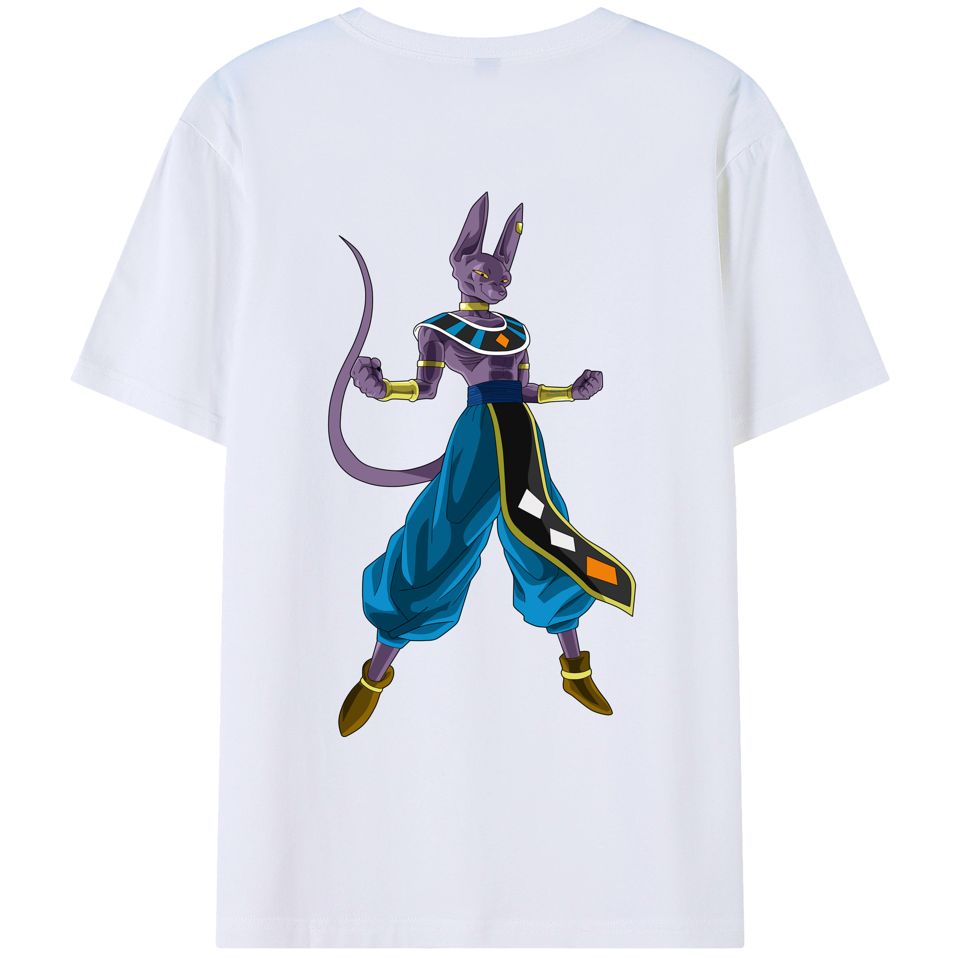 （画像用） ドラゴンボール ビルス 破壊神ビルス DRAGON BALL Beerus Birusu 綿100％ メンズ半袖Tシャツ（バックプリント） 通気性