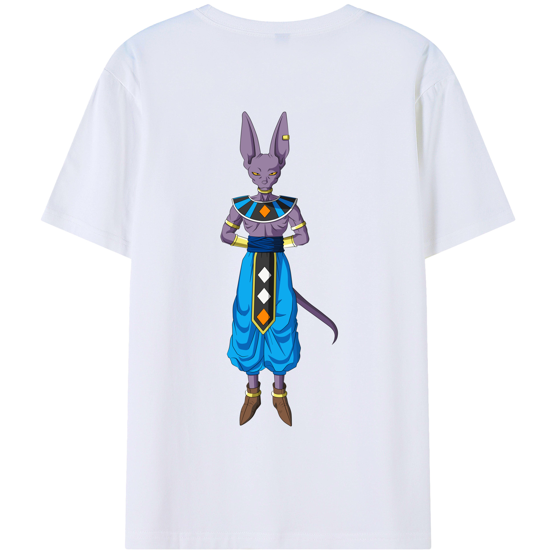 （画像用） ドラゴンボール ビルス 破壊神ビルス DRAGON BALL Beerus Birusu 綿100％ メンズ半袖Tシャツ（バックプリント） 通気性