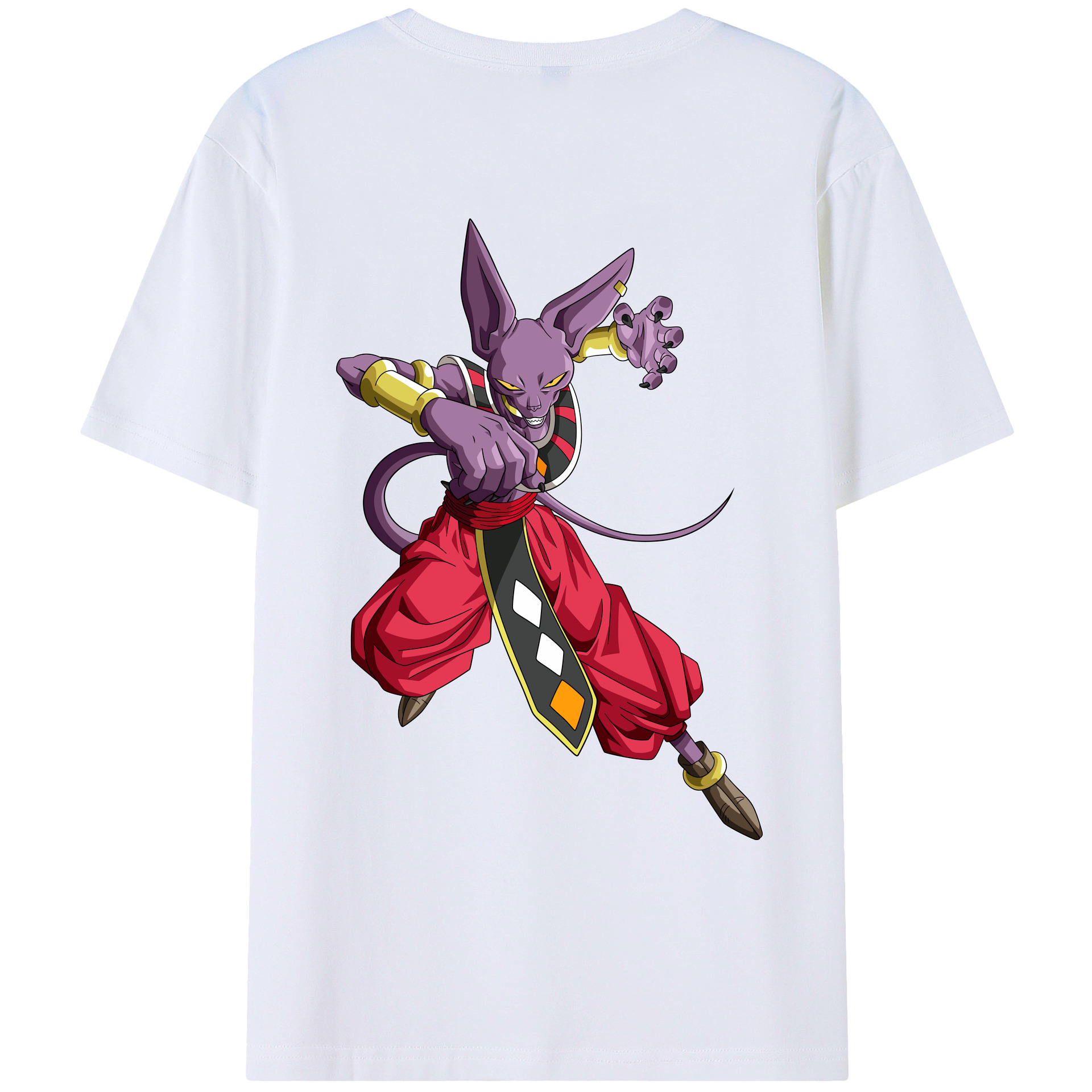 （画像用） ドラゴンボール ビルス 破壊神ビルス DRAGON BALL Beerus Birusu 綿100％ メンズ半袖Tシャツ（バックプリント） 通気性