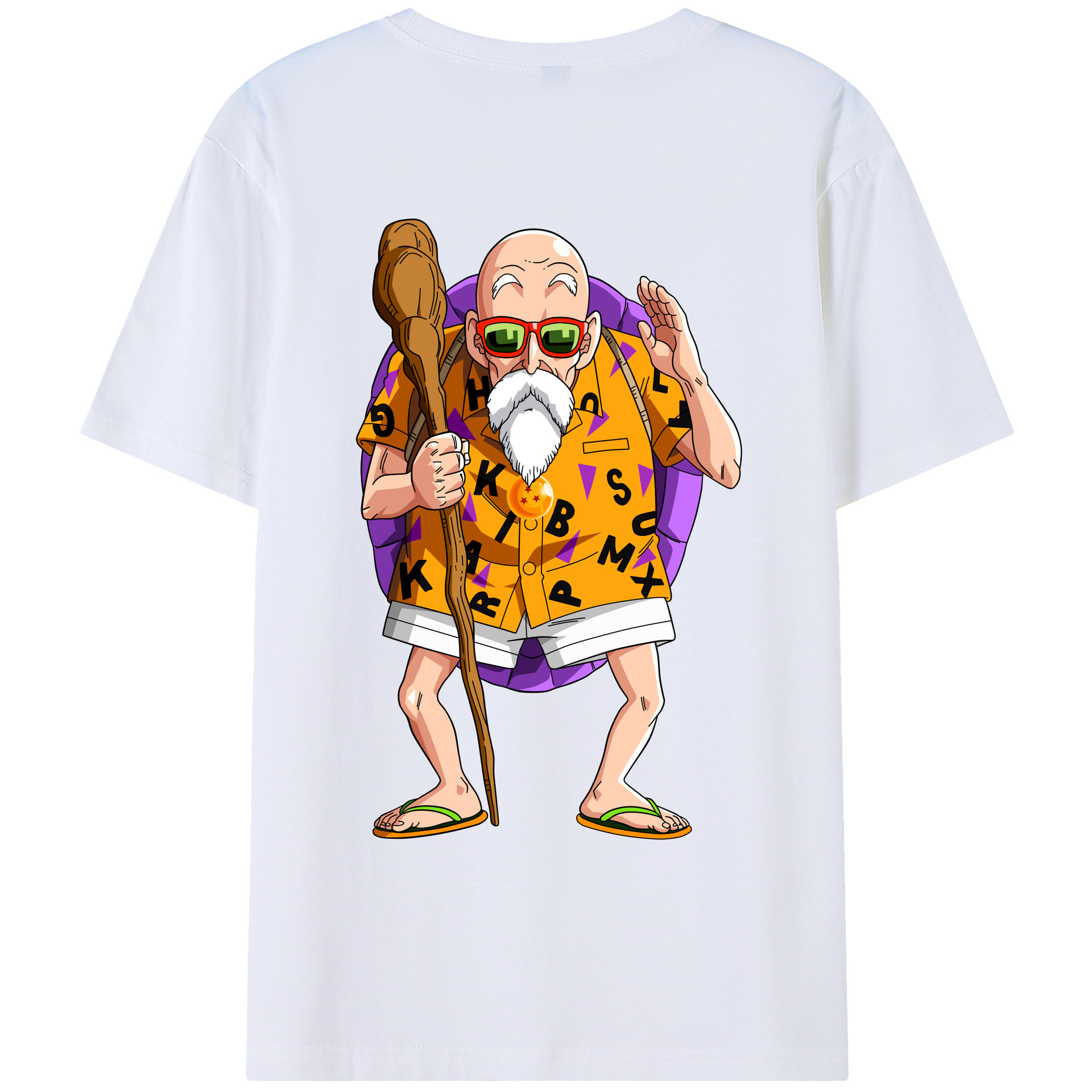 （画像用） ドラゴンボール 亀仙人（かめせんにん） DRAGON BALL Master Roshi Kame Sennin 綿100％ メンズ半袖Tシャツ（バックプリント） 通気性