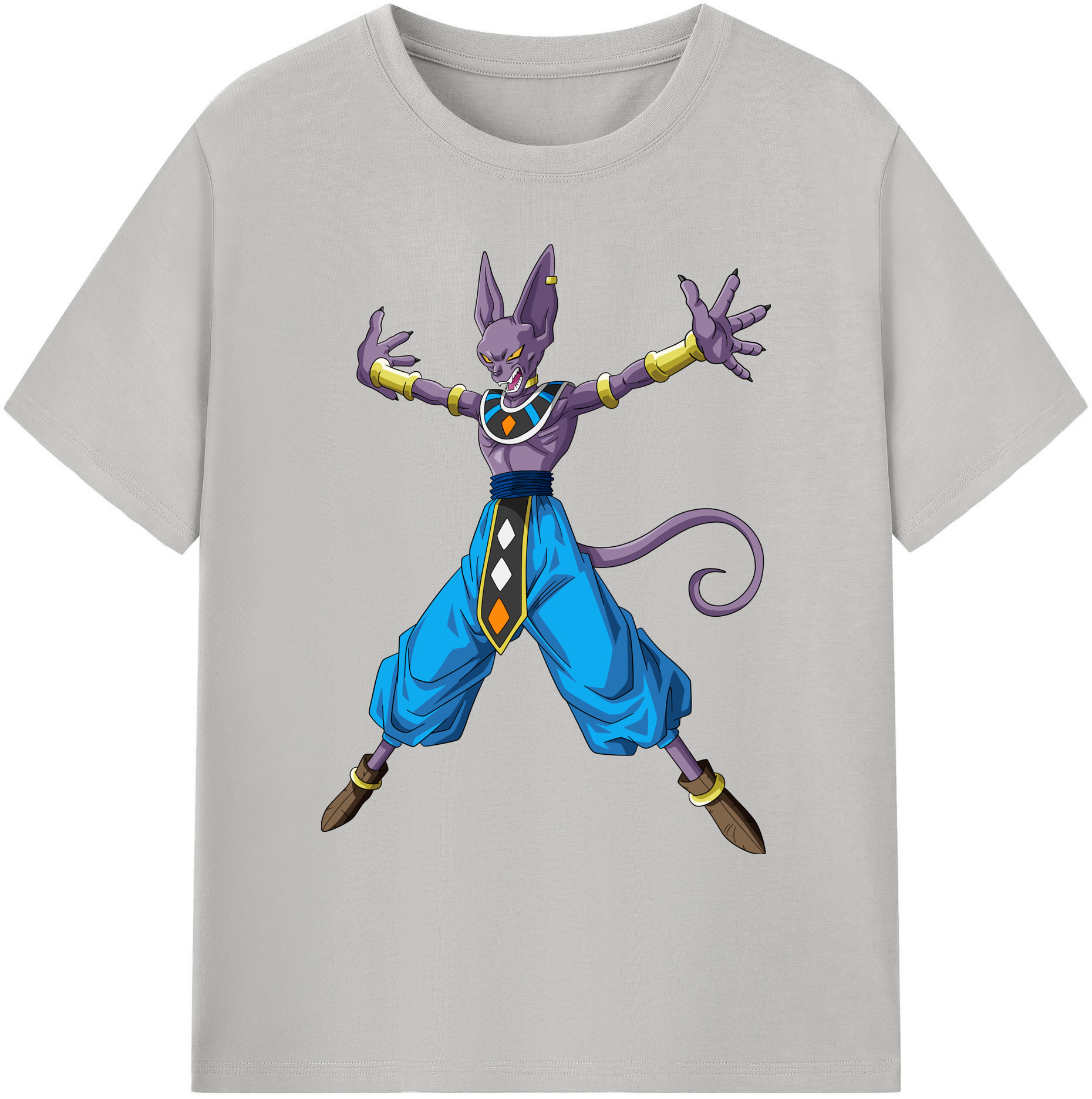 （画像用） ドラゴンボール ビルス 破壊神ビルス DRAGON BALL Beerus Birusu 綿100％ メンズ半袖Tシャツ｜肌触りやわらか＆通気性