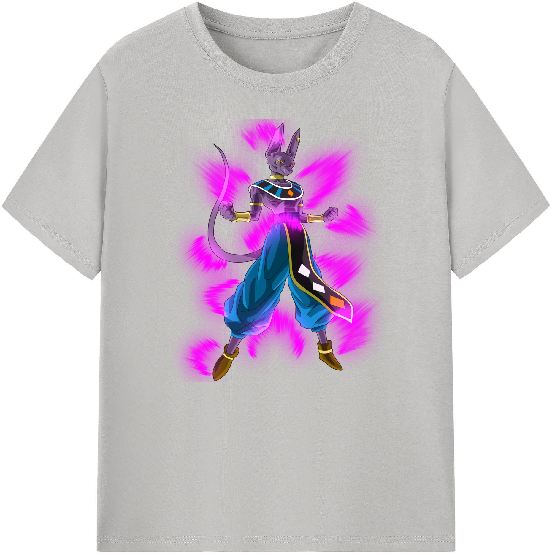 （画像用） ドラゴンボール ビルス 破壊神ビルス DRAGON BALL Beerus Birusu 綿100％ メンズ半袖Tシャツ｜肌触りやわらか＆通気性