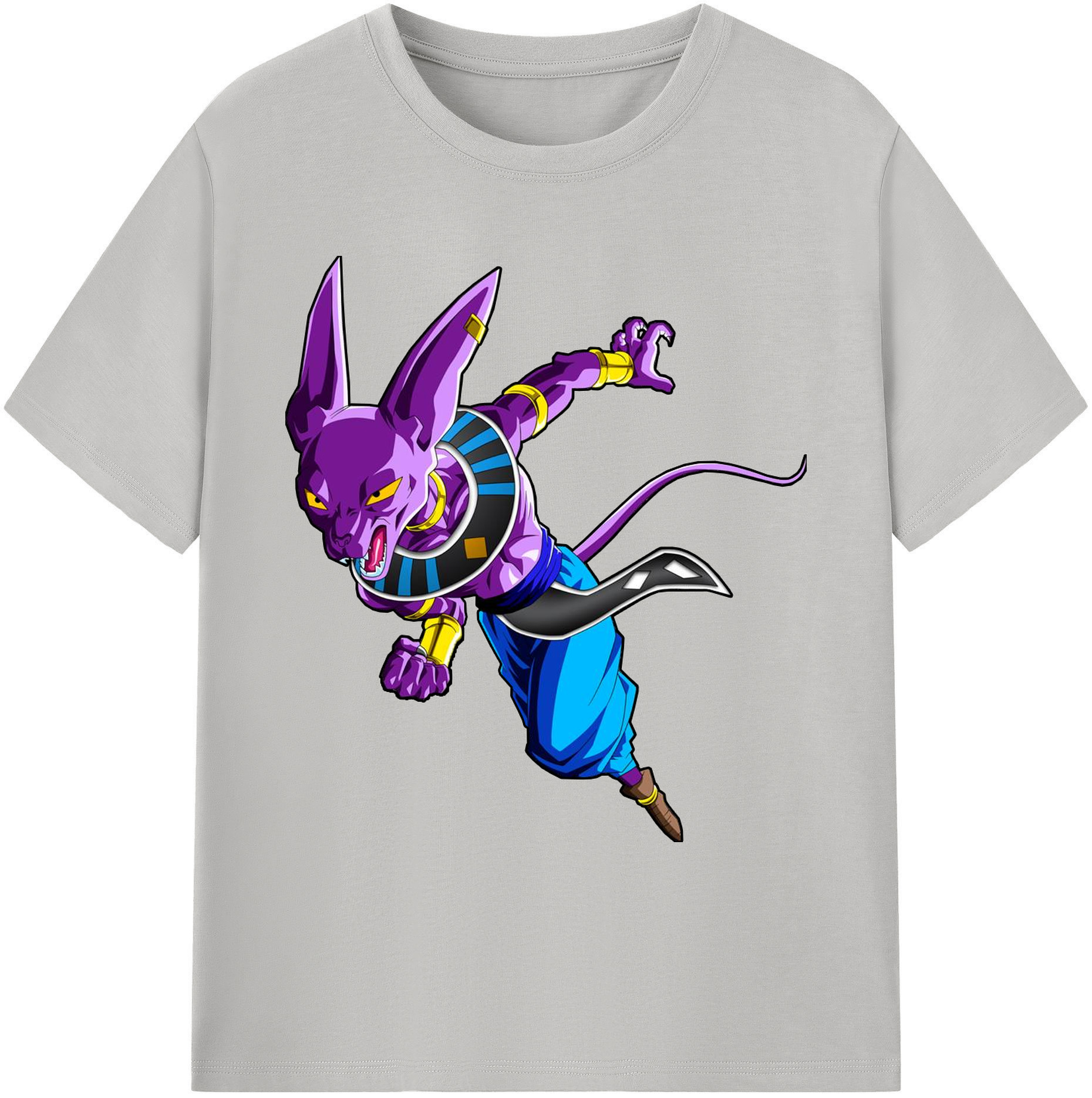 （画像用） ドラゴンボール ビルス 破壊神ビルス DRAGON BALL Beerus Birusu 綿100％ メンズ半袖Tシャツ｜肌触りやわらか＆通気性
