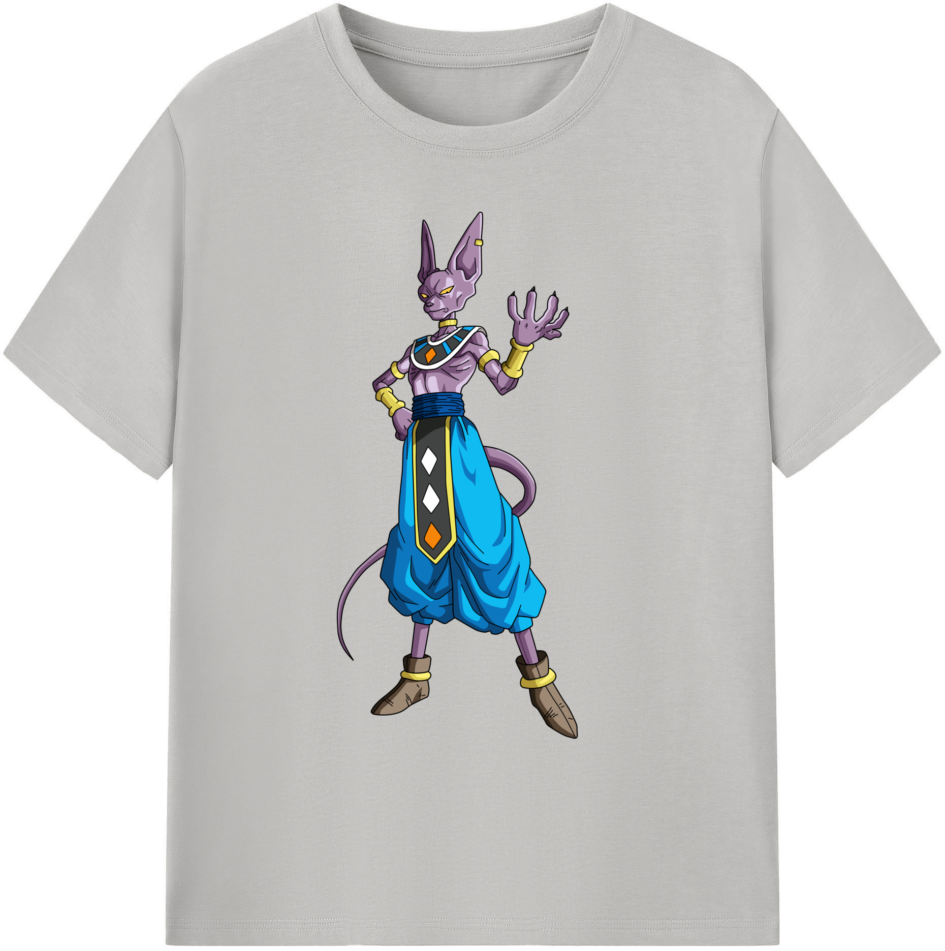 （画像用） ドラゴンボール ビルス 破壊神ビルス DRAGON BALL Beerus Birusu 綿100％ メンズ半袖Tシャツ｜肌触りやわらか＆通気性