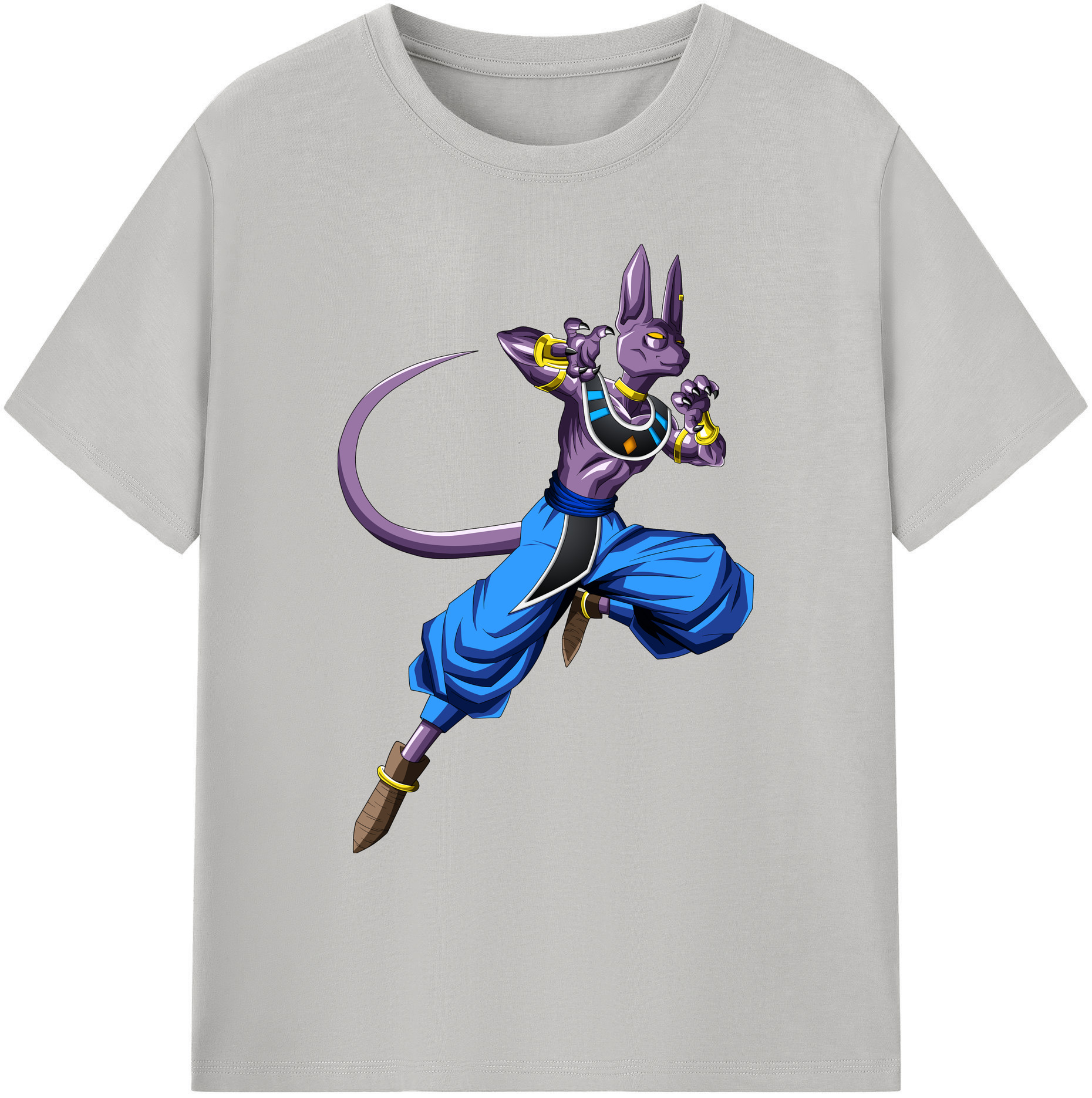 （画像用） ドラゴンボール ビルス 破壊神ビルス DRAGON BALL Beerus Birusu 綿100％ メンズ半袖Tシャツ｜肌触りやわらか＆通気性