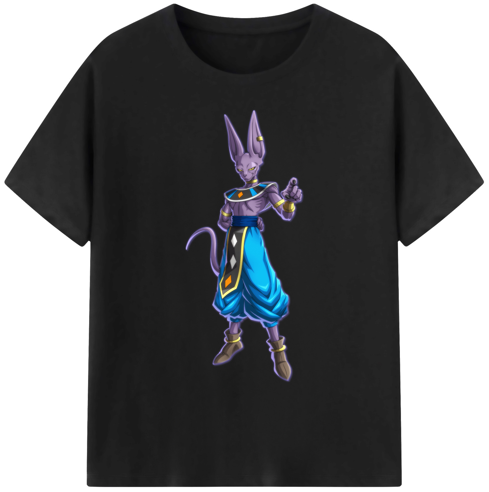 （画像用） ドラゴンボール ビルス 破壊神ビルス DRAGON BALL Beerus Birusu 綿100％ メンズ半袖Tシャツ｜肌触りやわらか＆通気性