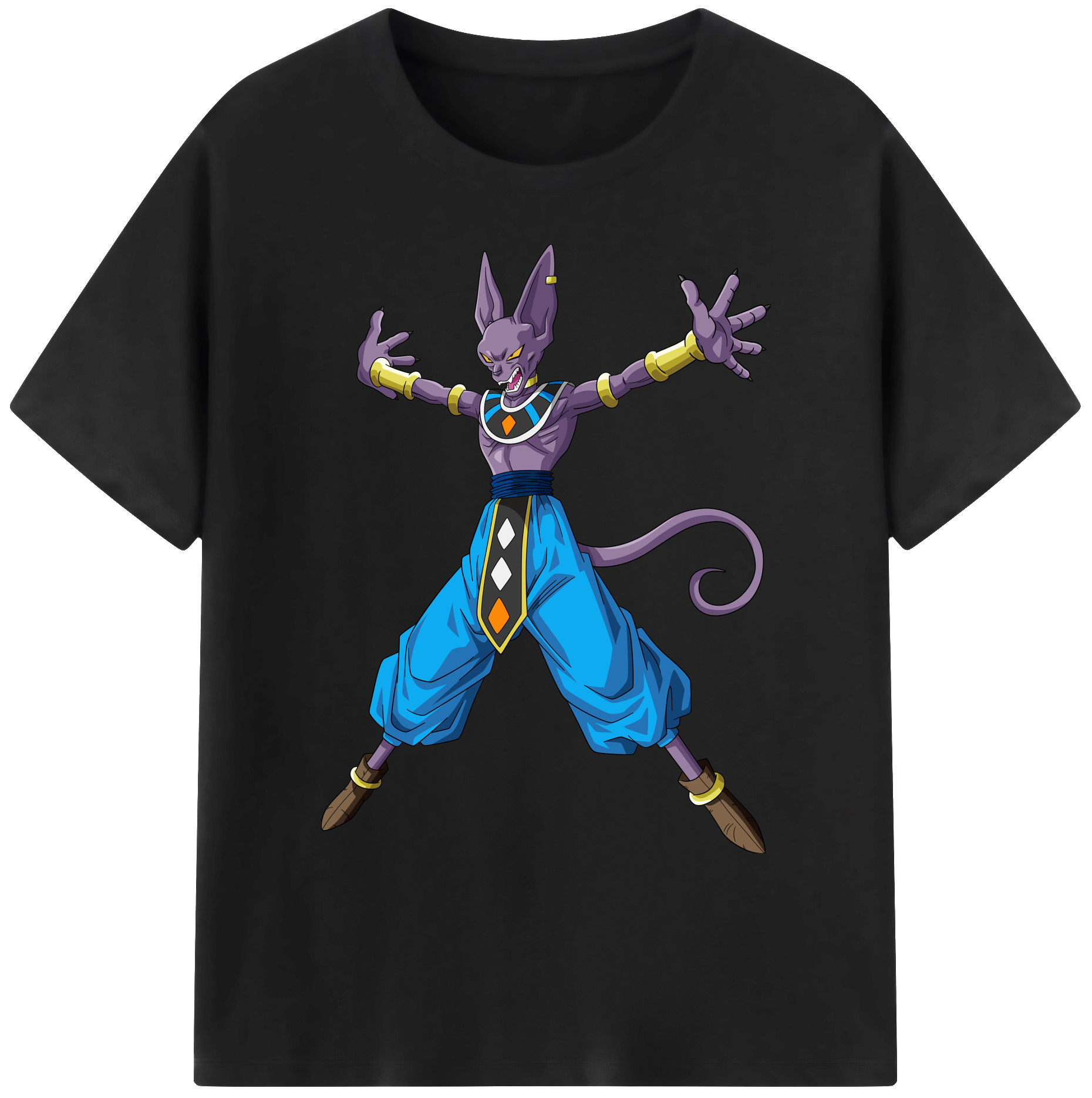 （画像用） ドラゴンボール ビルス 破壊神ビルス DRAGON BALL Beerus Birusu 綿100％ メンズ半袖Tシャツ｜肌触りやわらか＆通気性