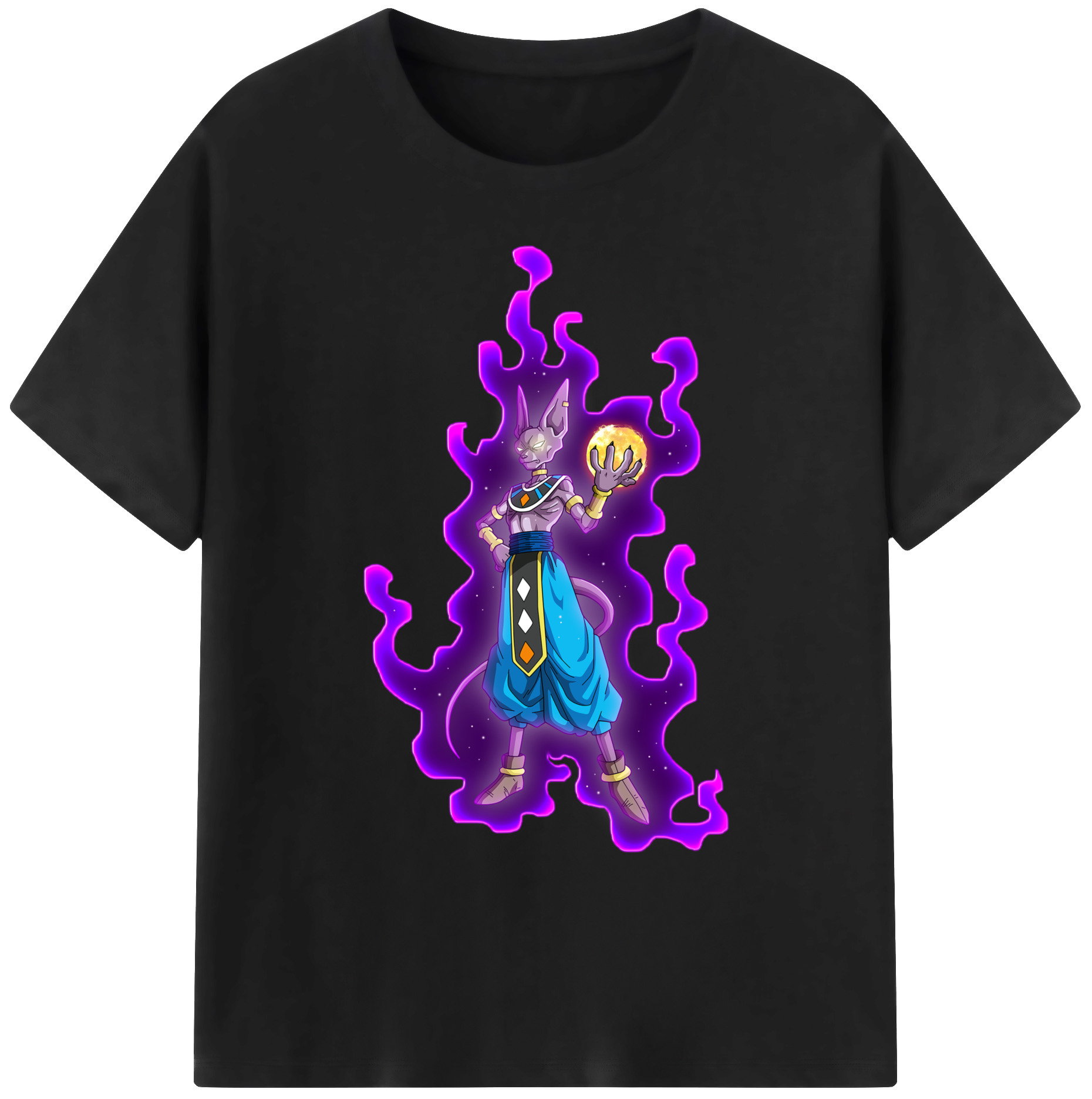 （画像用） ドラゴンボール ビルス 破壊神ビルス DRAGON BALL Beerus Birusu 綿100％ メンズ半袖Tシャツ｜肌触りやわらか＆通気性