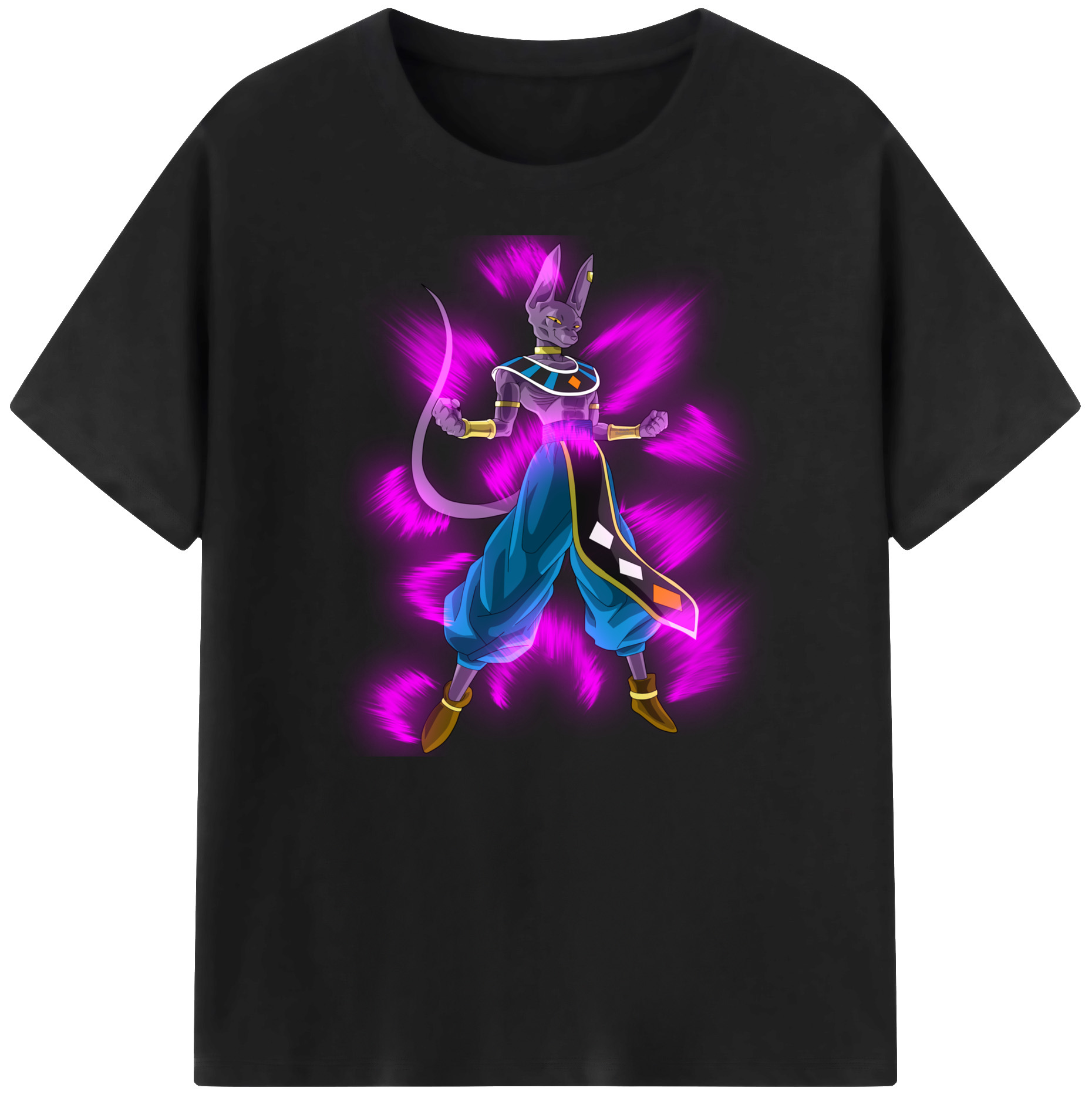 （画像用） ドラゴンボール ビルス 破壊神ビルス DRAGON BALL Beerus Birusu 綿100％ メンズ半袖Tシャツ｜肌触りやわらか＆通気性