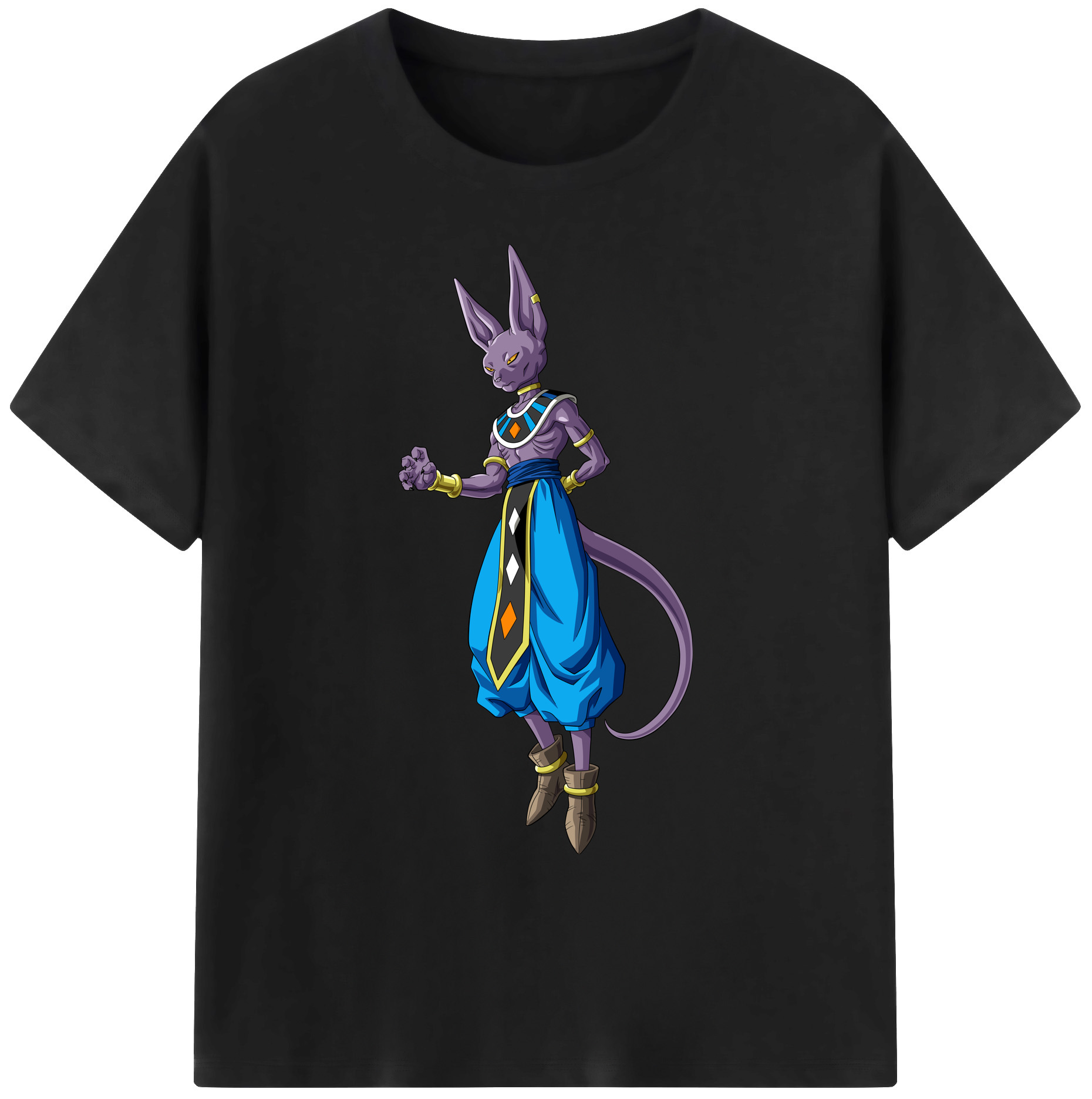 （画像用） ドラゴンボール ビルス 破壊神ビルス DRAGON BALL Beerus Birusu 綿100％ メンズ半袖Tシャツ｜肌触りやわらか＆通気性