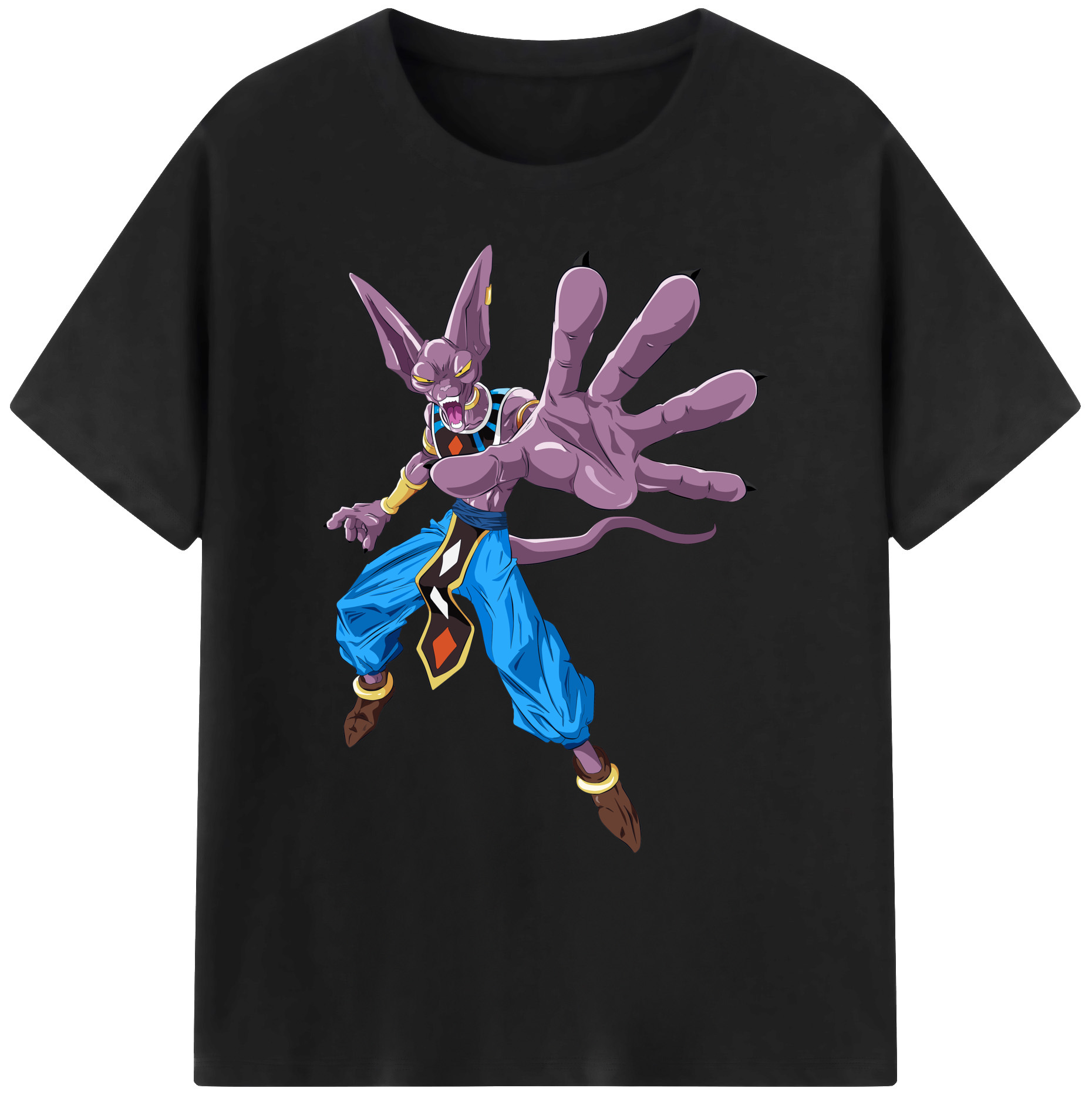 （画像用） ドラゴンボール ビルス 破壊神ビルス DRAGON BALL Beerus Birusu 綿100％ メンズ半袖Tシャツ｜肌触りやわらか＆通気性