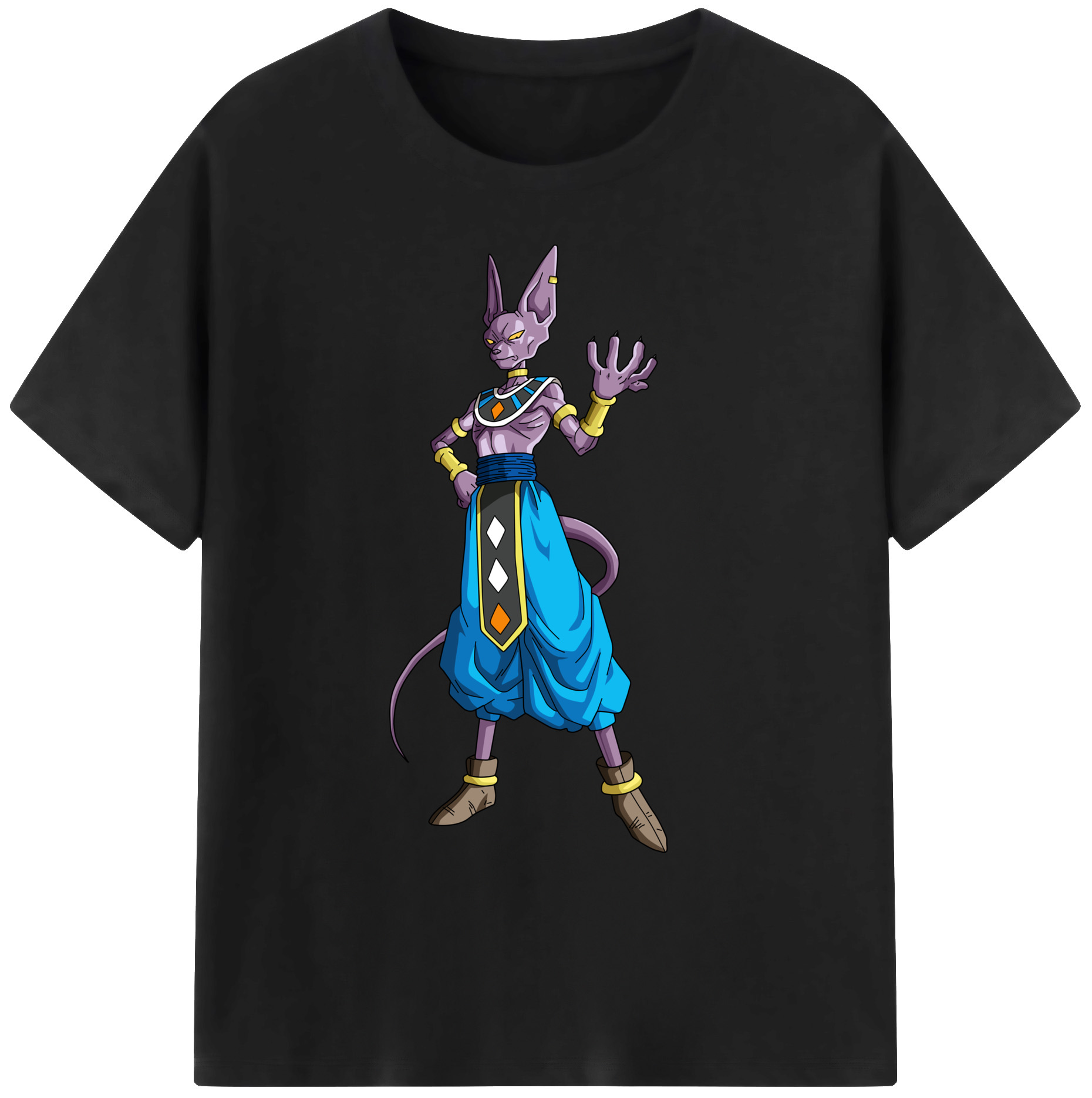 （画像用） ドラゴンボール ビルス 破壊神ビルス DRAGON BALL Beerus Birusu 綿100％ メンズ半袖Tシャツ｜肌触りやわらか＆通気性