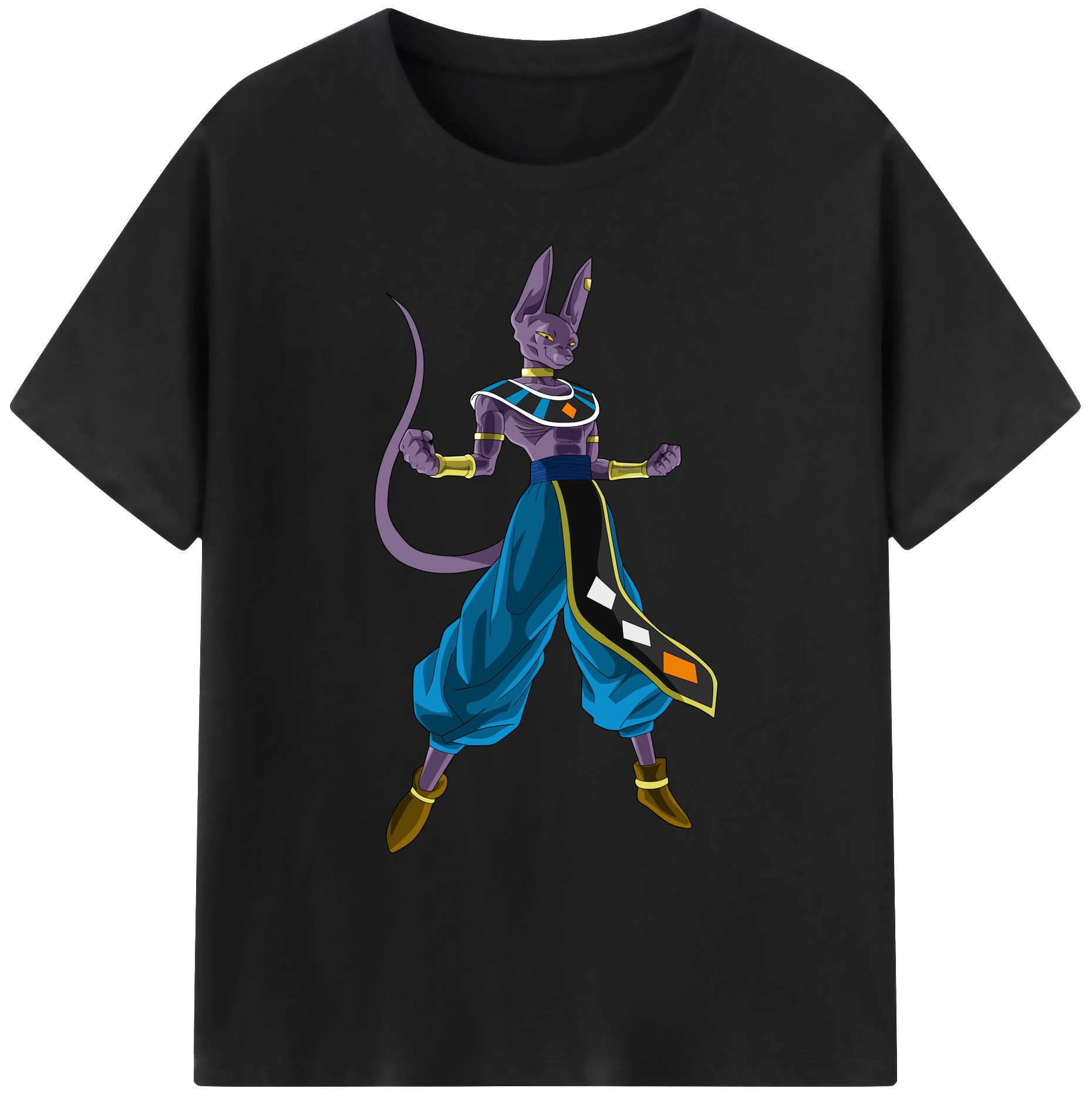 （画像用） ドラゴンボール ビルス 破壊神ビルス DRAGON BALL Beerus Birusu 綿100％ メンズ半袖Tシャツ｜肌触りやわらか＆通気性