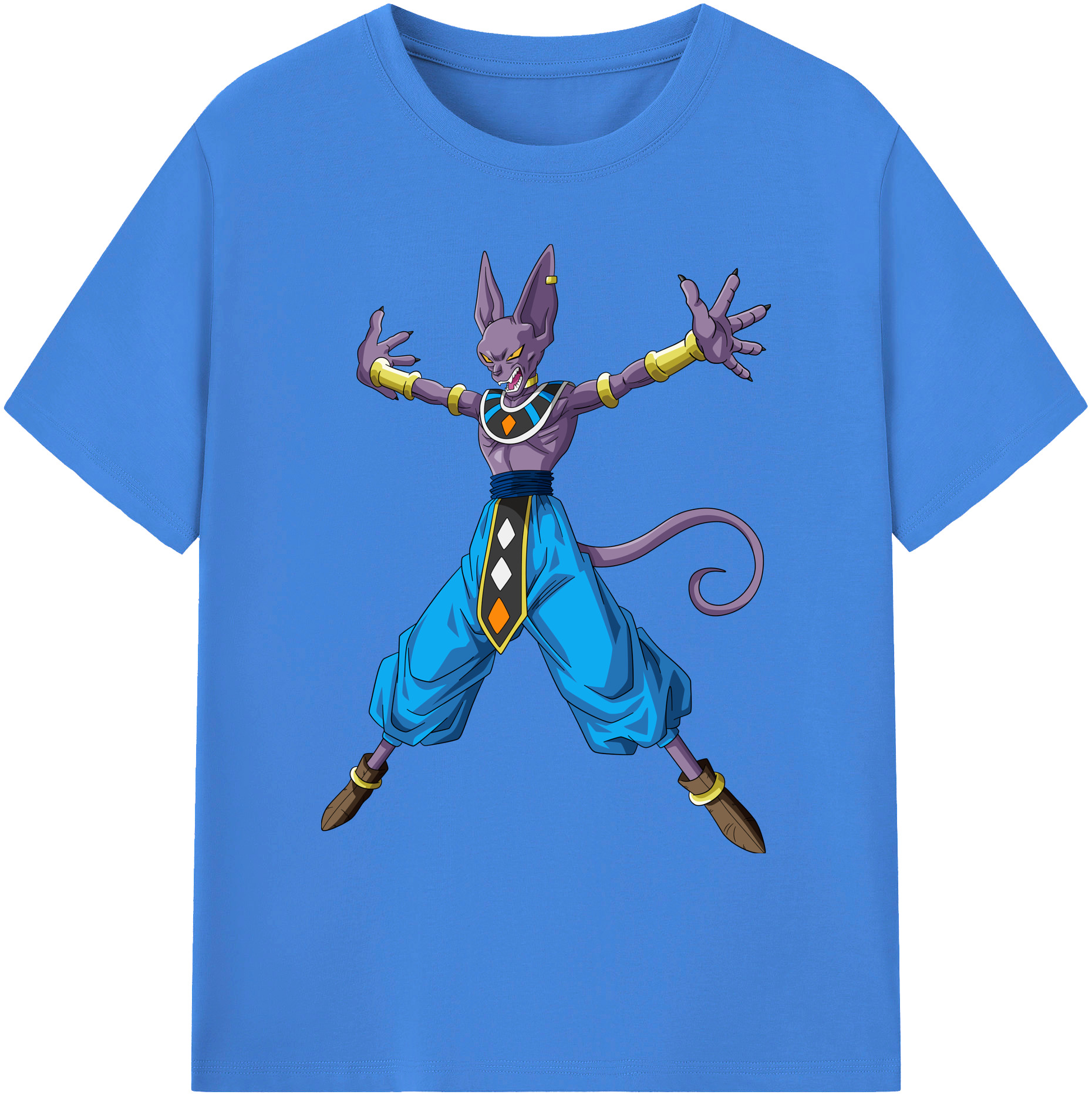 （画像用） ドラゴンボール ビルス 破壊神ビルス DRAGON BALL Beerus Birusu 綿100％ メンズ半袖Tシャツ｜肌触りやわらか＆通気性