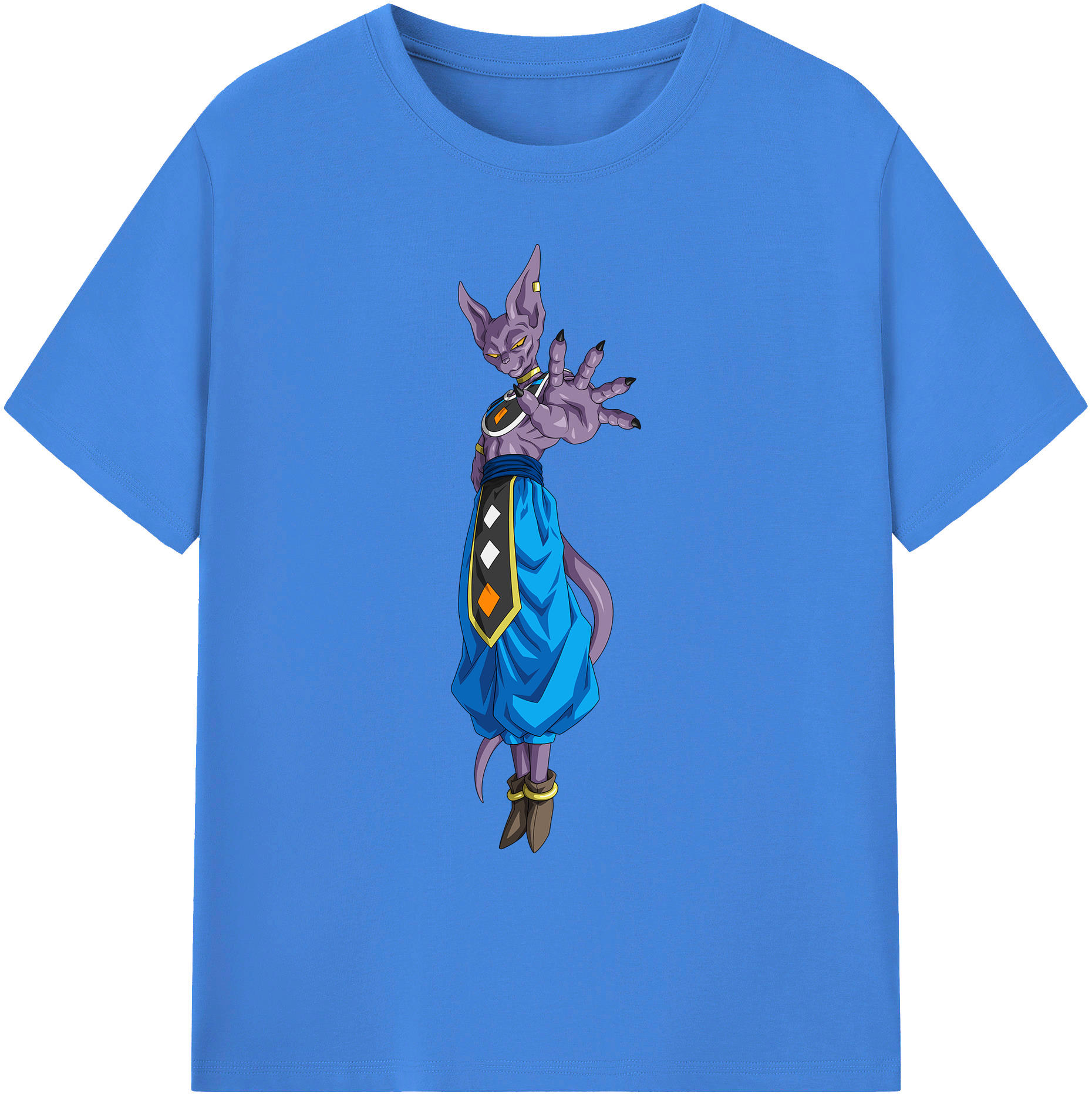 （画像用） ドラゴンボール ビルス 破壊神ビルス DRAGON BALL Beerus Birusu 綿100％ メンズ半袖Tシャツ｜肌触りやわらか＆通気性