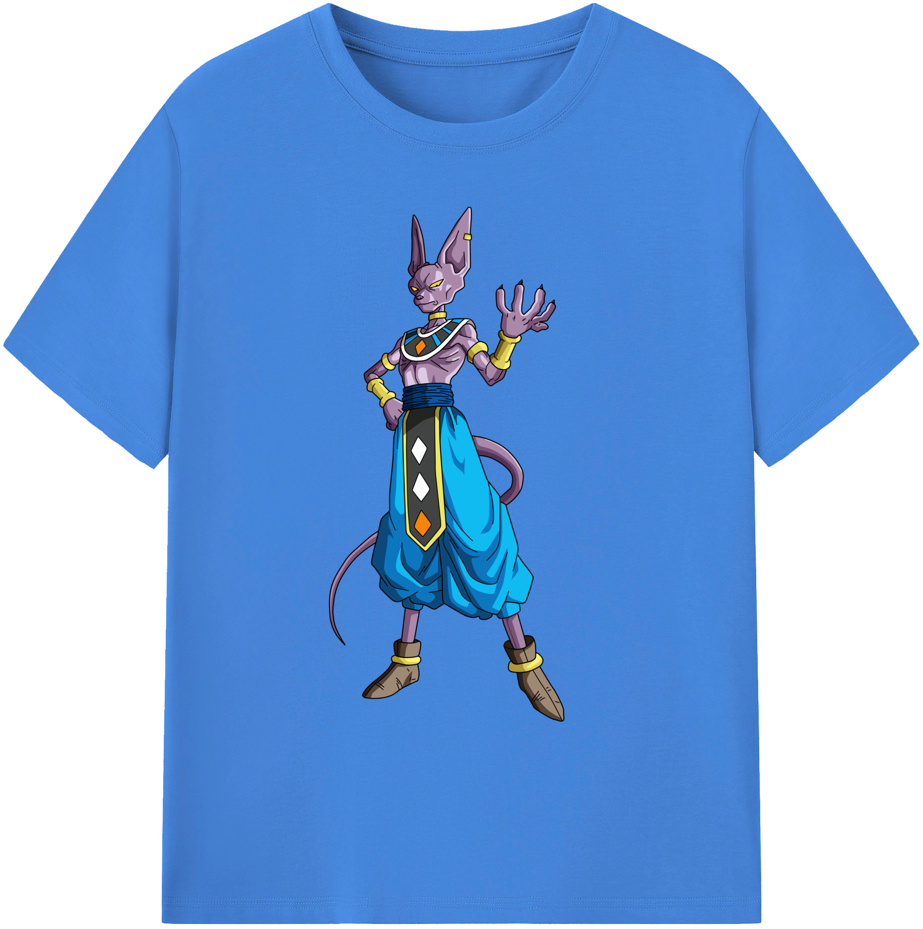 （画像用） ドラゴンボール ビルス 破壊神ビルス DRAGON BALL Beerus Birusu 綿100％ メンズ半袖Tシャツ｜肌触りやわらか＆通気性