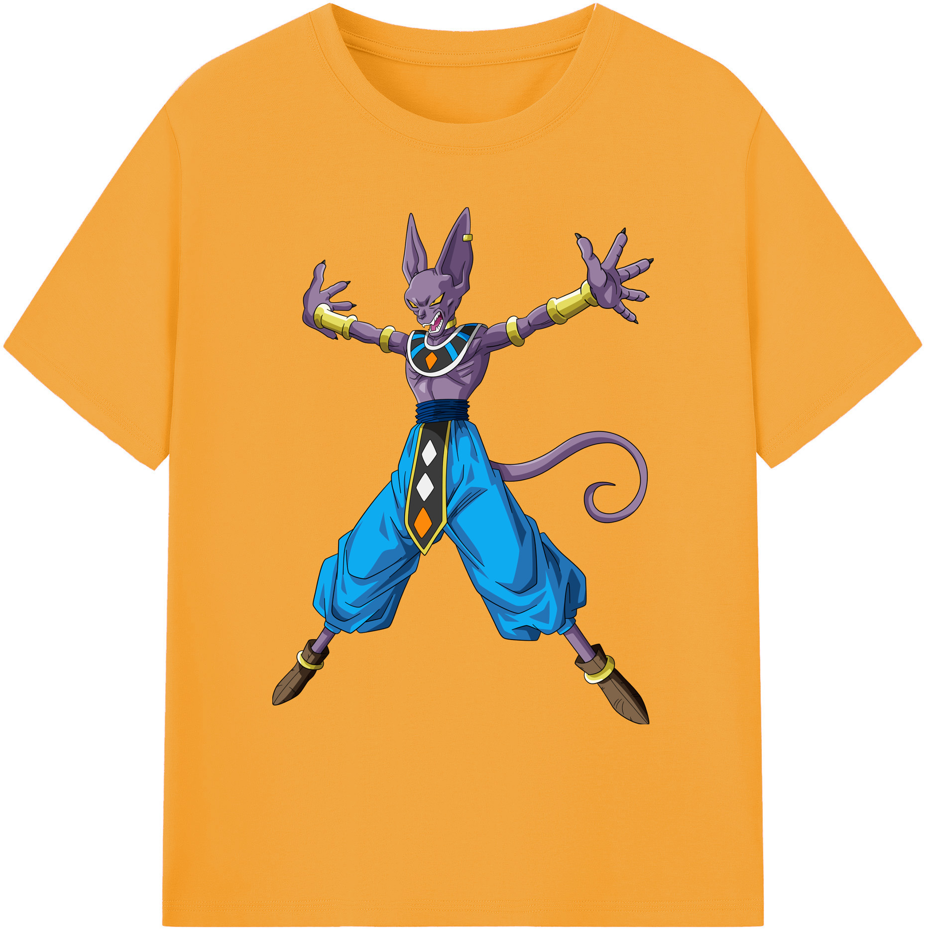 （画像用） ドラゴンボール ビルス 破壊神ビルス DRAGON BALL Beerus Birusu 綿100％ メンズ半袖Tシャツ｜肌触りやわらか＆通気性