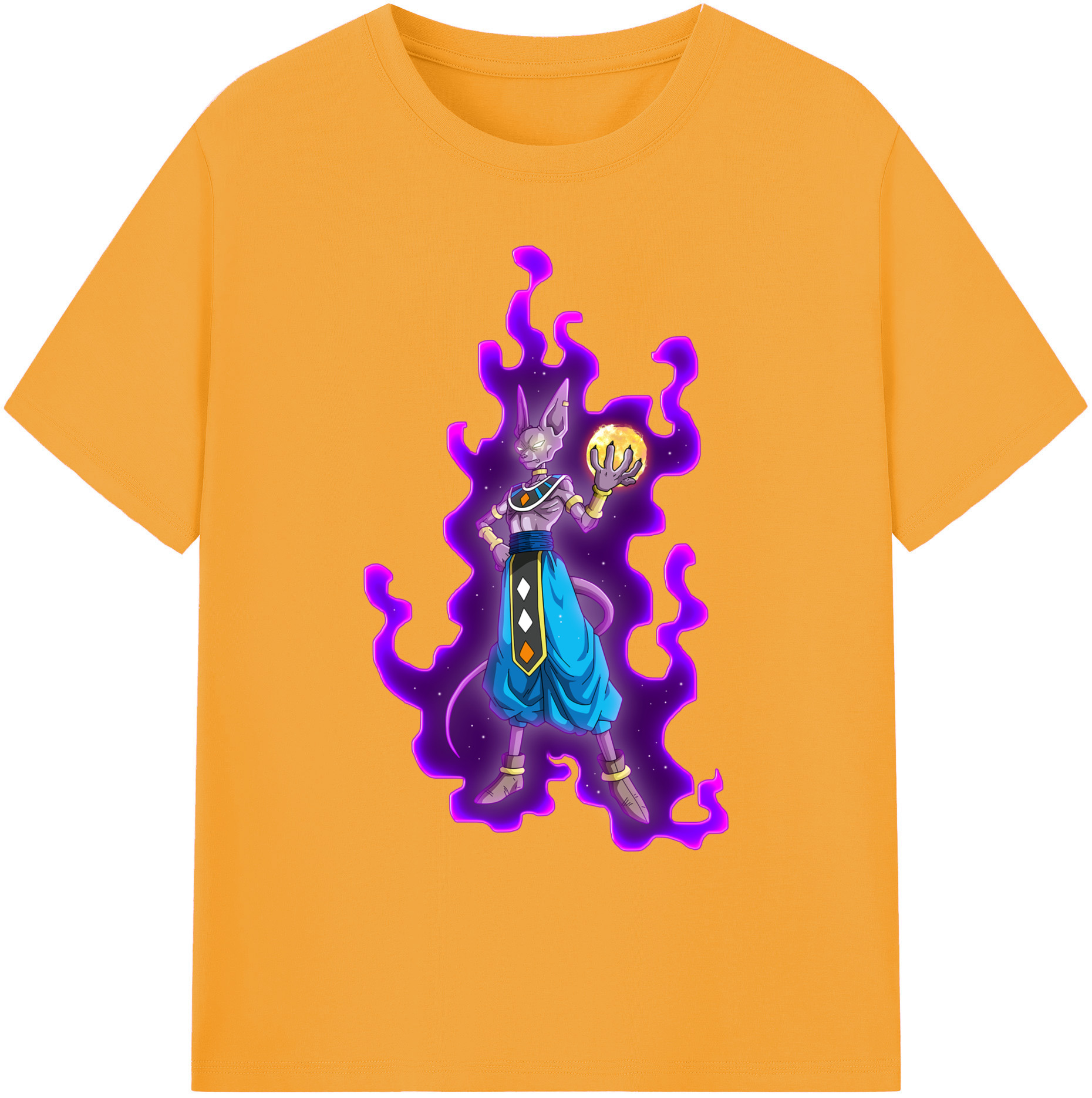 （画像用） ドラゴンボール ビルス 破壊神ビルス DRAGON BALL Beerus Birusu 綿100％ メンズ半袖Tシャツ｜肌触りやわらか＆通気性
