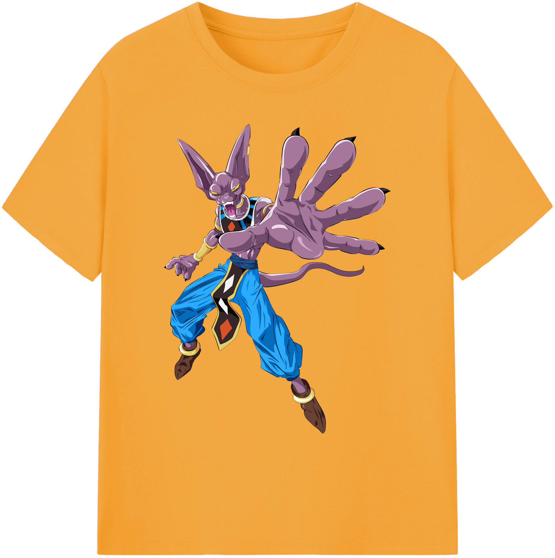 （画像用） ドラゴンボール ビルス 破壊神ビルス DRAGON BALL Beerus Birusu 綿100％ メンズ半袖Tシャツ｜肌触りやわらか＆通気性