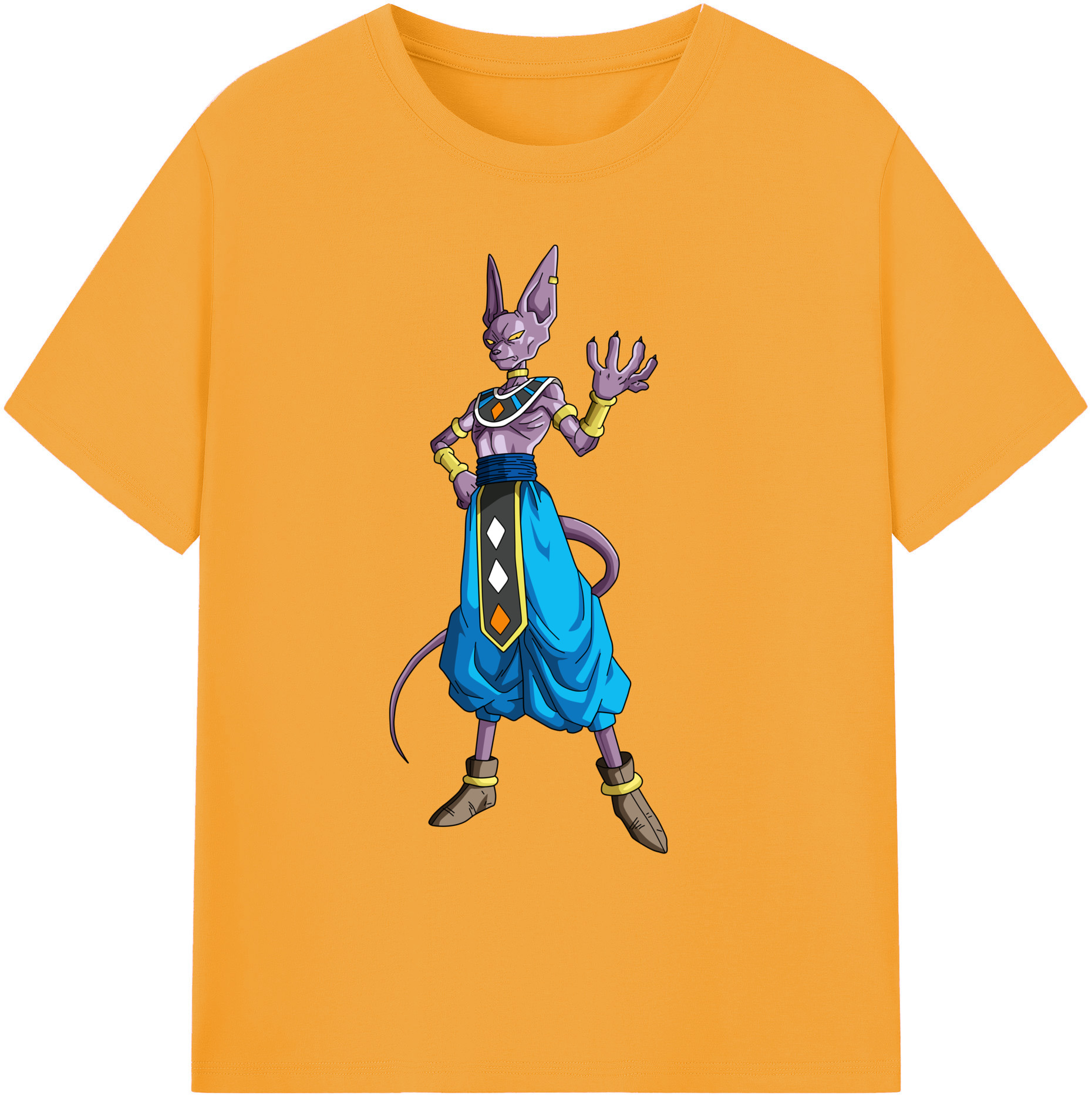 （画像用） ドラゴンボール ビルス 破壊神ビルス DRAGON BALL Beerus Birusu 綿100％ メンズ半袖Tシャツ｜肌触りやわらか＆通気性