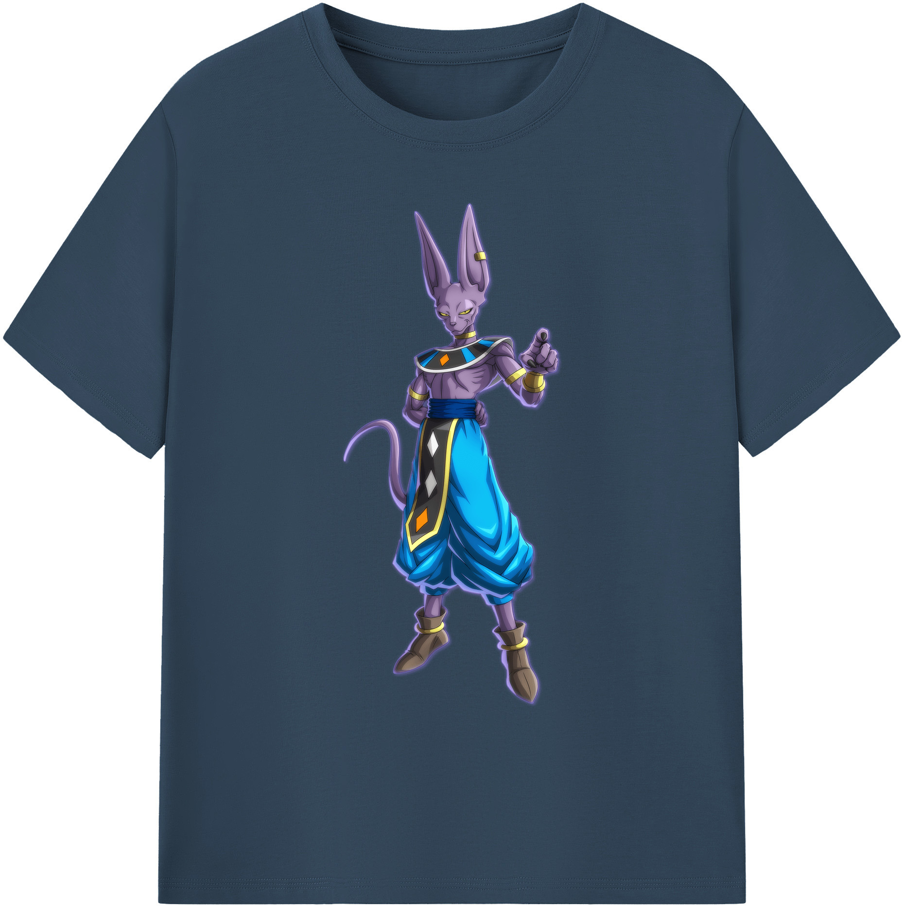 （画像用） ドラゴンボール ビルス 破壊神ビルス DRAGON BALL Beerus Birusu 綿100％ メンズ半袖Tシャツ｜肌触りやわらか＆通気性