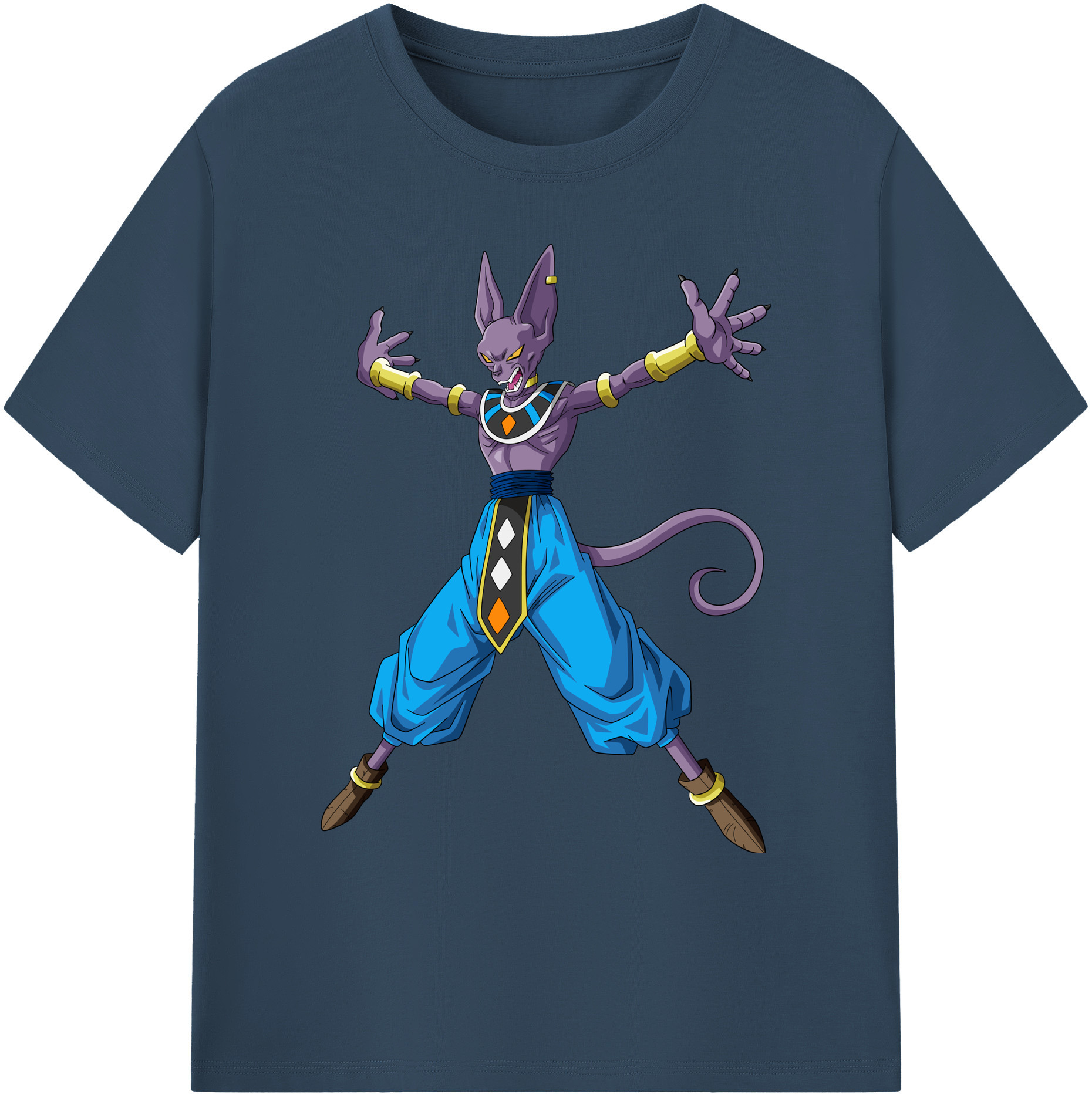 （画像用） ドラゴンボール ビルス 破壊神ビルス DRAGON BALL Beerus Birusu 綿100％ メンズ半袖Tシャツ｜肌触りやわらか＆通気性