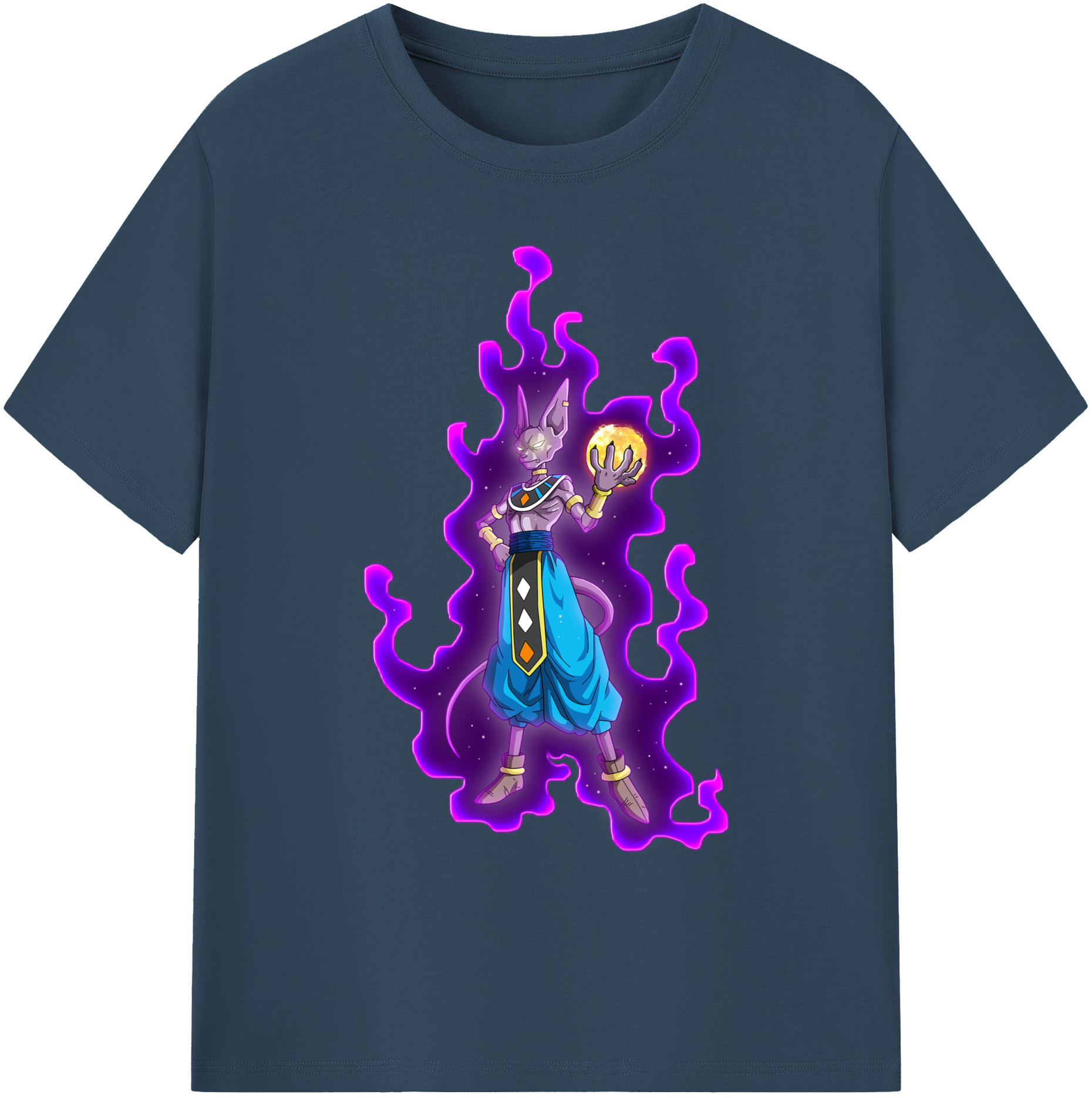 （画像用） ドラゴンボール ビルス 破壊神ビルス DRAGON BALL Beerus Birusu 綿100％ メンズ半袖Tシャツ｜肌触りやわらか＆通気性