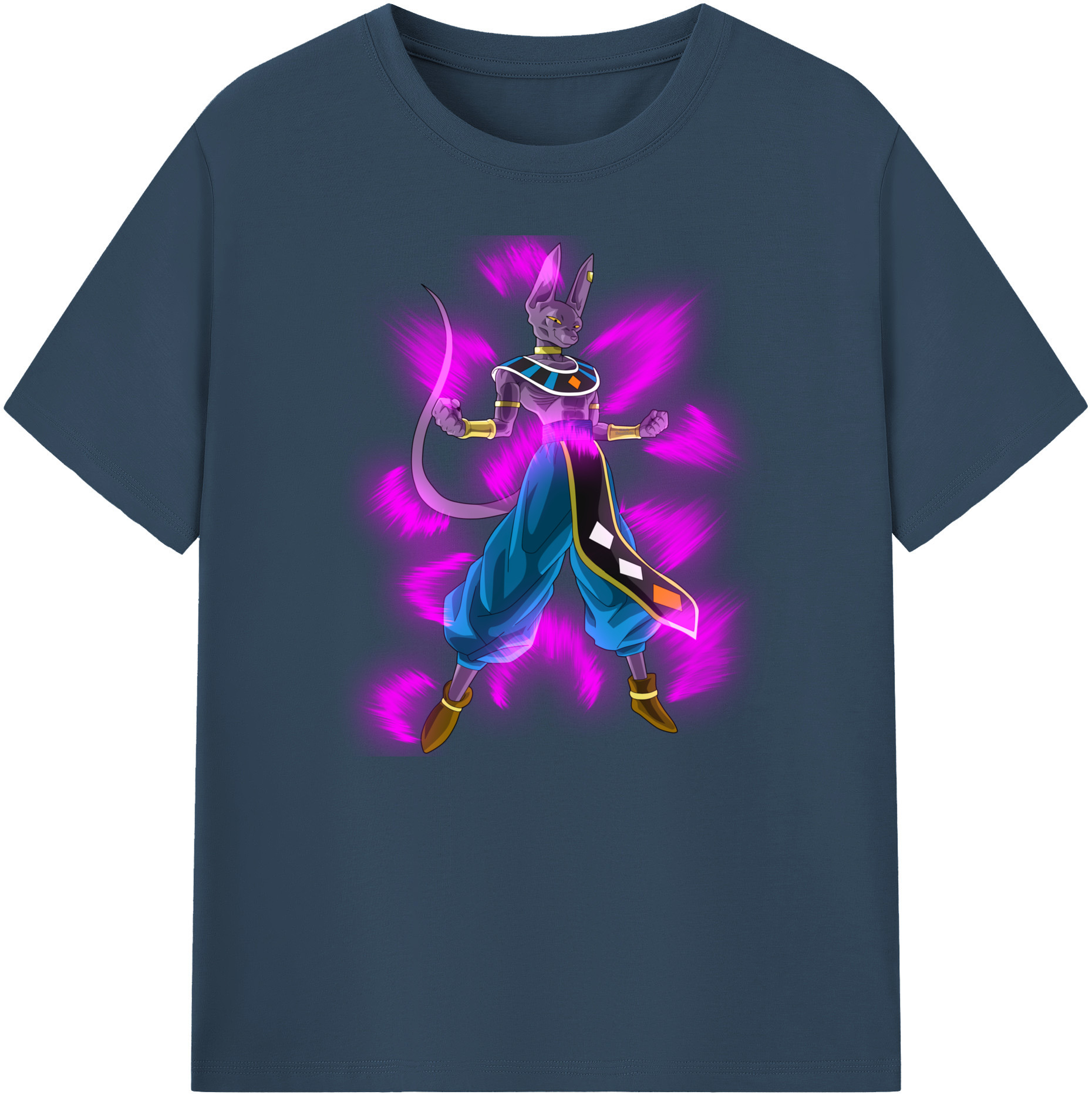 （画像用） ドラゴンボール ビルス 破壊神ビルス DRAGON BALL Beerus Birusu 綿100％ メンズ半袖Tシャツ｜肌触りやわらか＆通気性