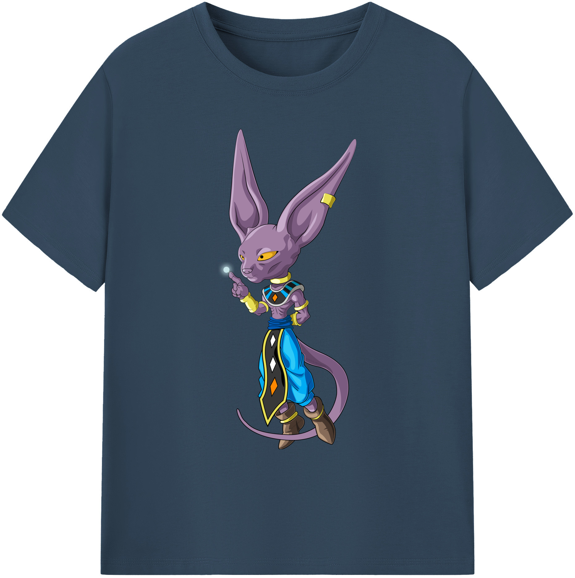 （画像用） ドラゴンボール ビルス 破壊神ビルス DRAGON BALL Beerus Birusu 綿100％ メンズ半袖Tシャツ｜肌触りやわらか＆通気性