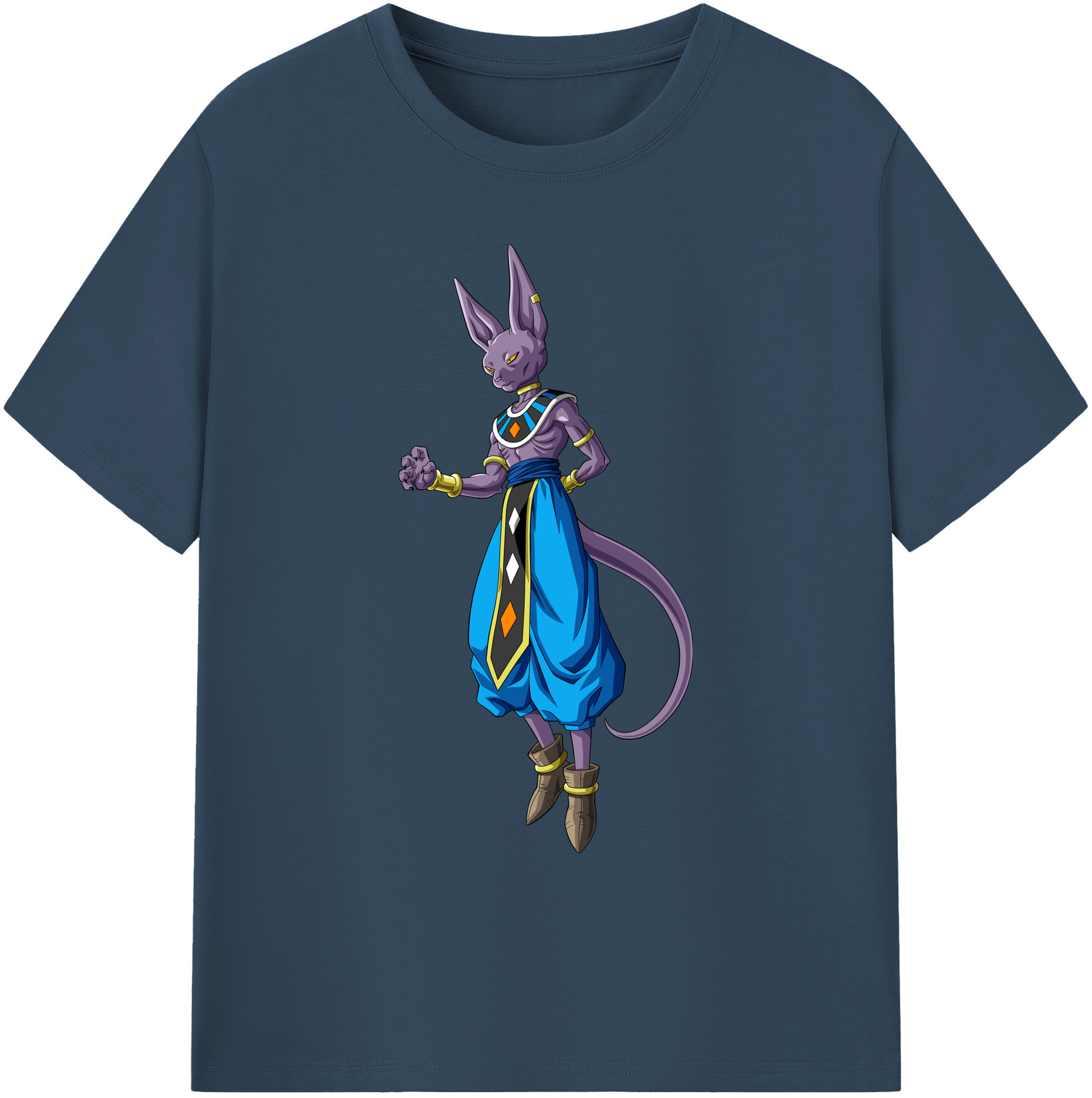 （画像用） ドラゴンボール ビルス 破壊神ビルス DRAGON BALL Beerus Birusu 綿100％ メンズ半袖Tシャツ｜肌触りやわらか＆通気性