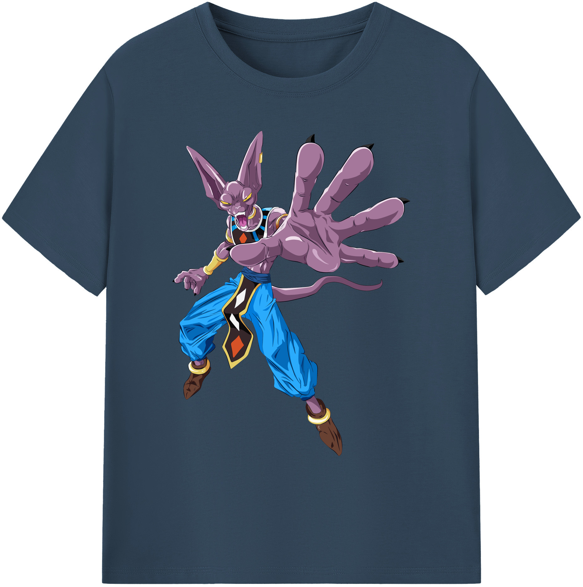 （画像用） ドラゴンボール ビルス 破壊神ビルス DRAGON BALL Beerus Birusu 綿100％ メンズ半袖Tシャツ｜肌触りやわらか＆通気性