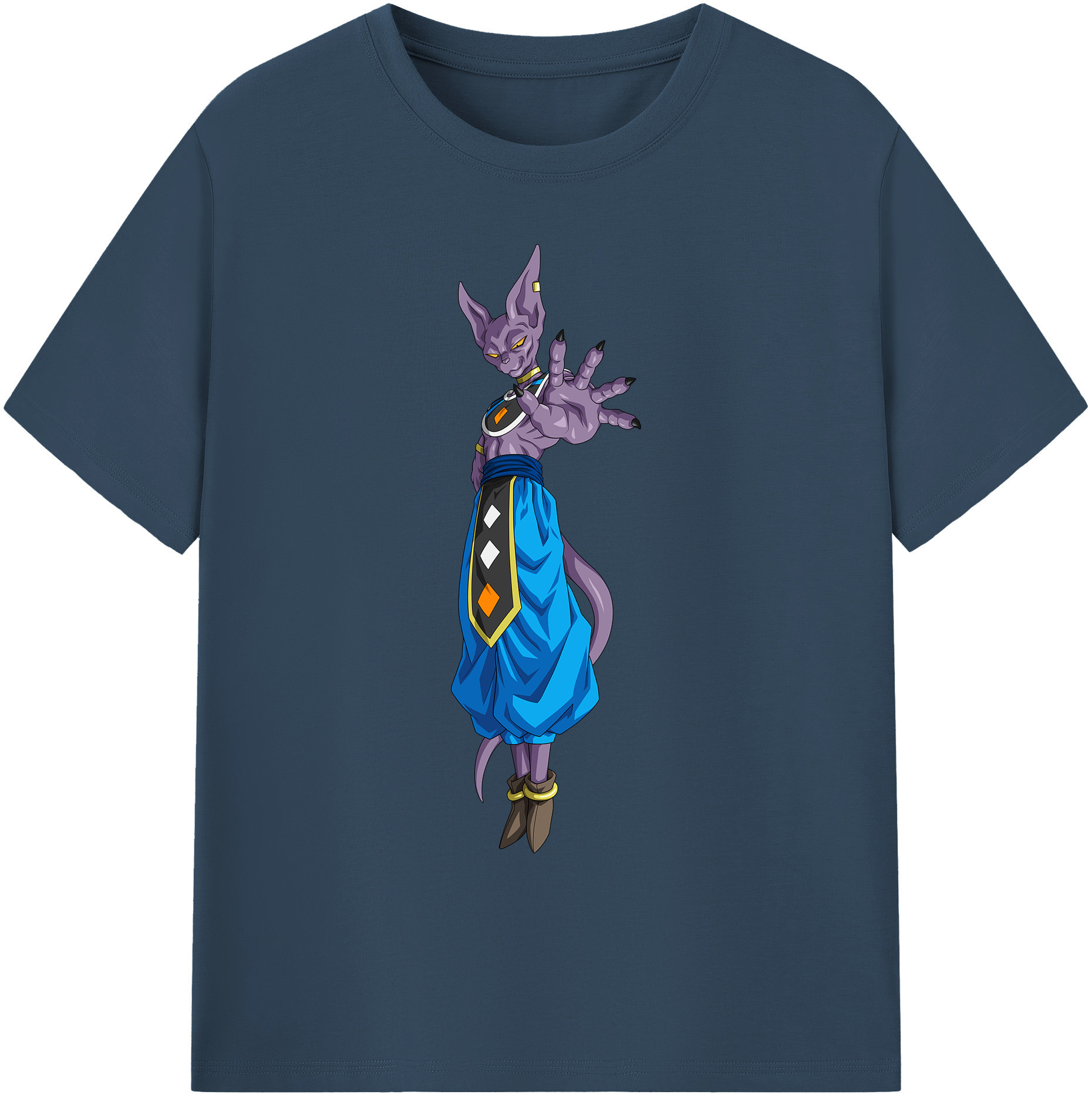 （画像用） ドラゴンボール ビルス 破壊神ビルス DRAGON BALL Beerus Birusu 綿100％ メンズ半袖Tシャツ｜肌触りやわらか＆通気性