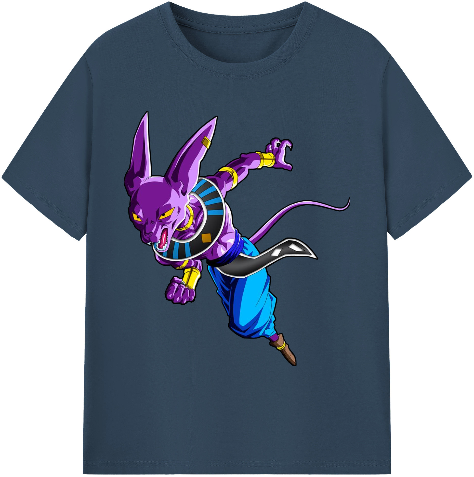 （画像用） ドラゴンボール ビルス 破壊神ビルス DRAGON BALL Beerus Birusu 綿100％ メンズ半袖Tシャツ｜肌触りやわらか＆通気性