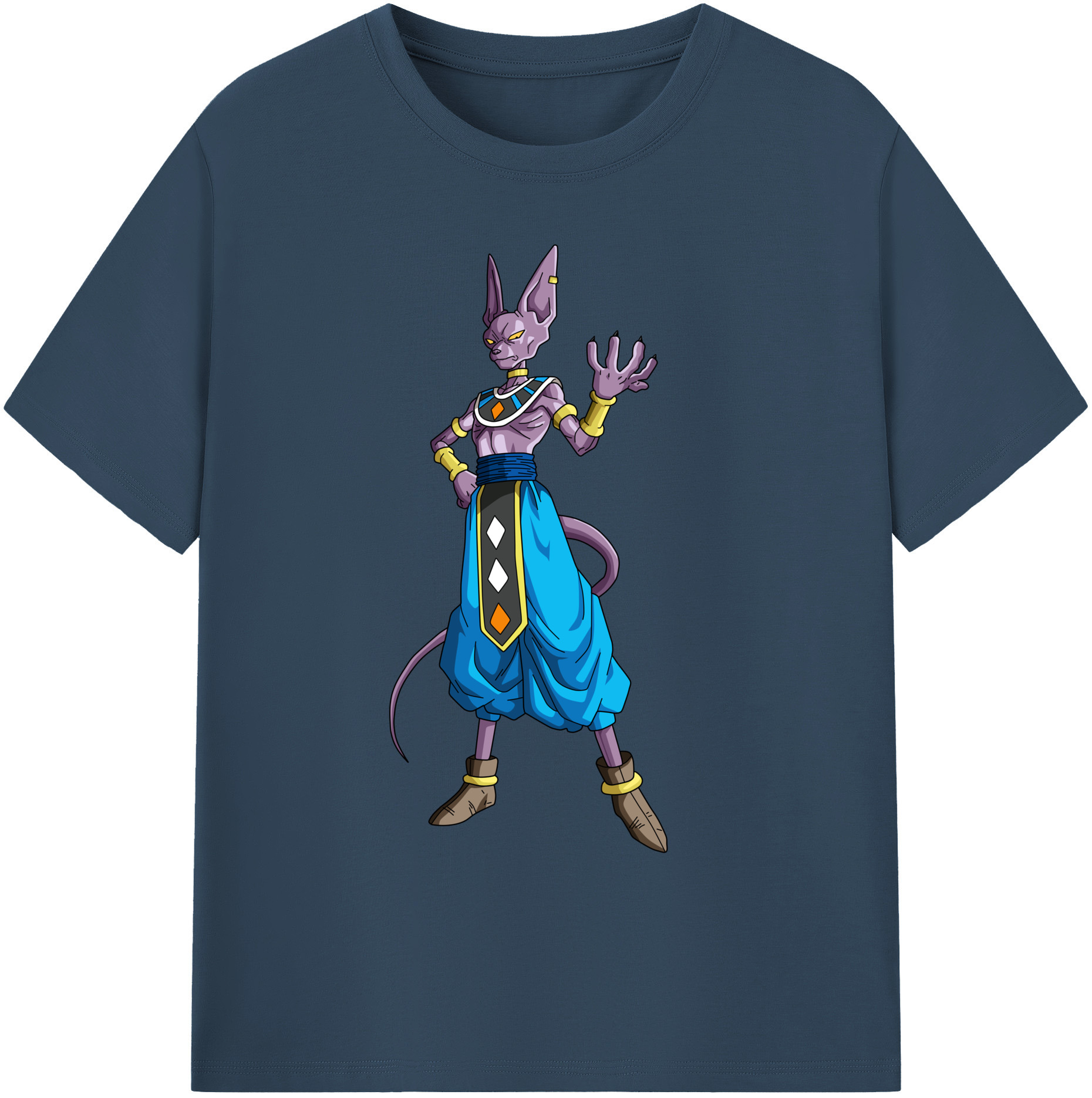 （画像用） ドラゴンボール ビルス 破壊神ビルス DRAGON BALL Beerus Birusu 綿100％ メンズ半袖Tシャツ｜肌触りやわらか＆通気性