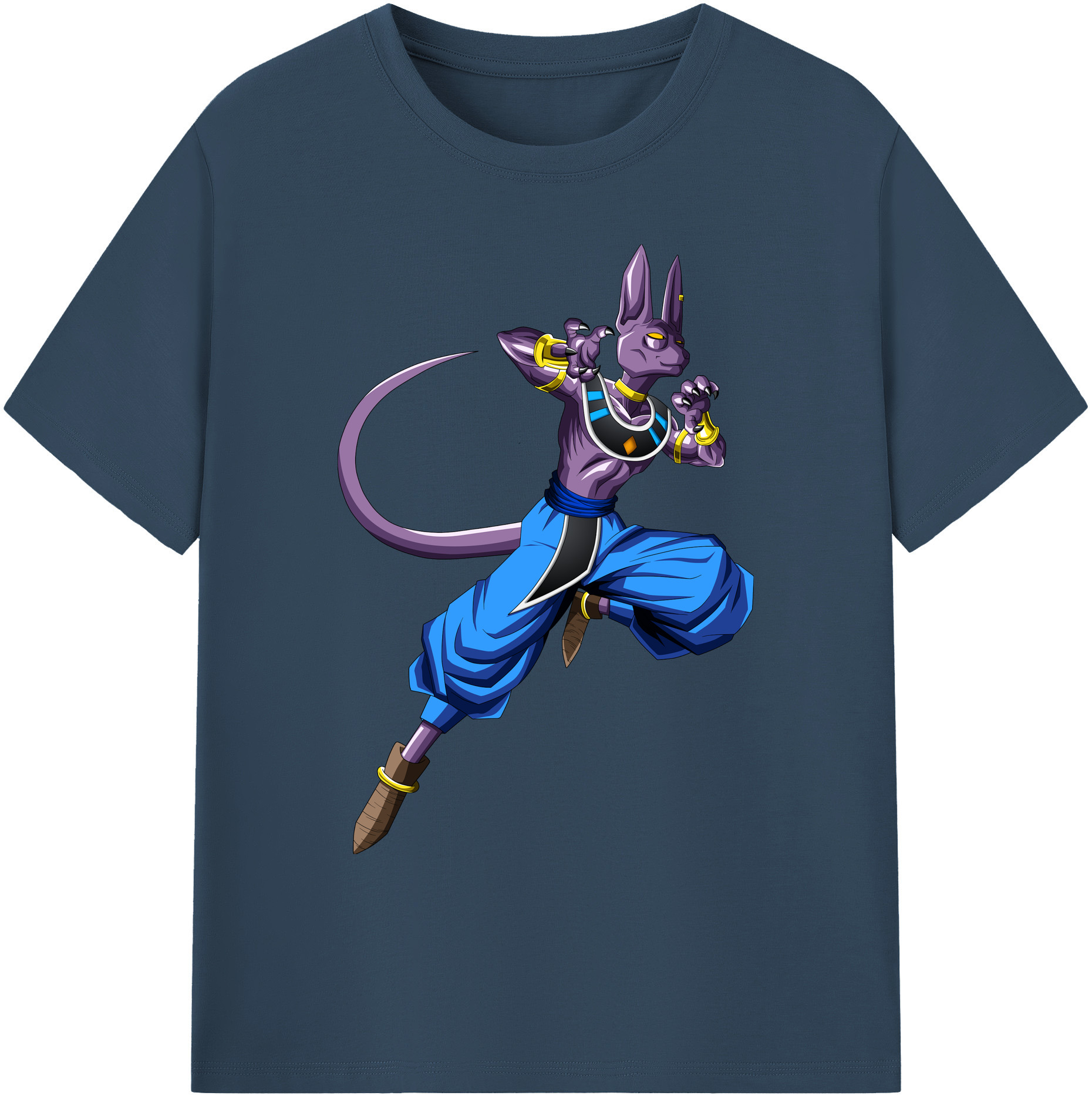 （画像用） ドラゴンボール ビルス 破壊神ビルス DRAGON BALL Beerus Birusu 綿100％ メンズ半袖Tシャツ｜肌触りやわらか＆通気性