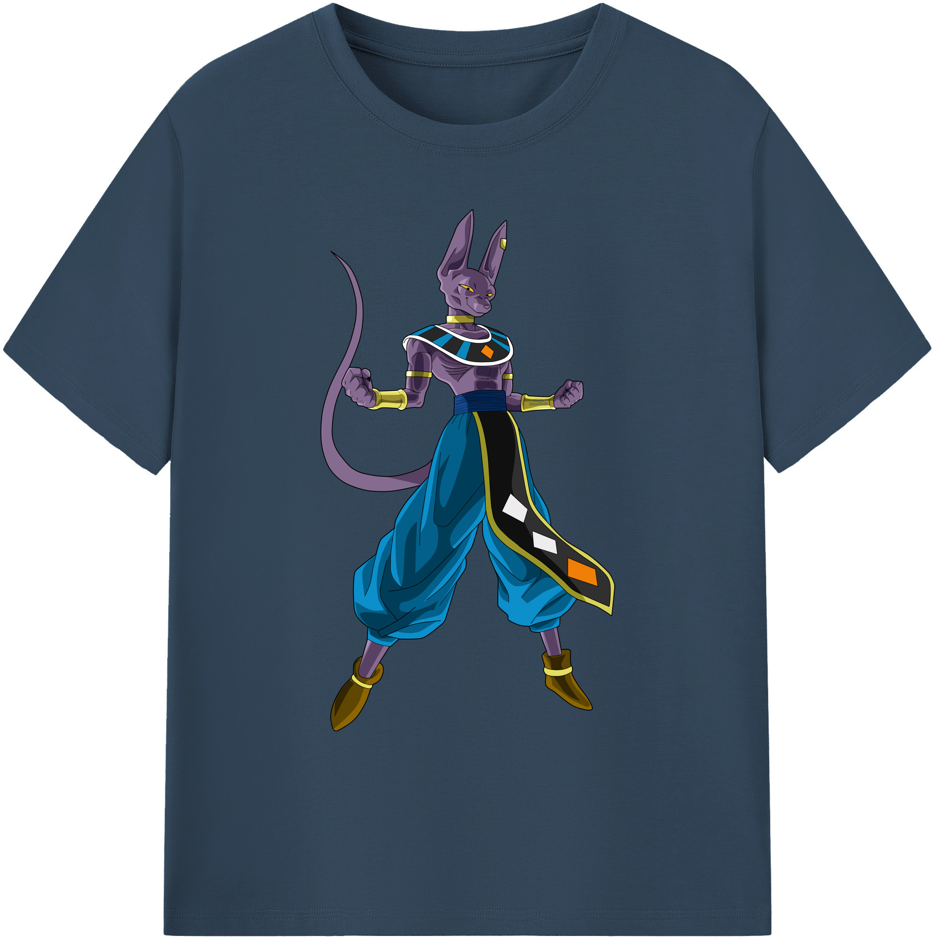（画像用） ドラゴンボール ビルス 破壊神ビルス DRAGON BALL Beerus Birusu 綿100％ メンズ半袖Tシャツ｜肌触りやわらか＆通気性