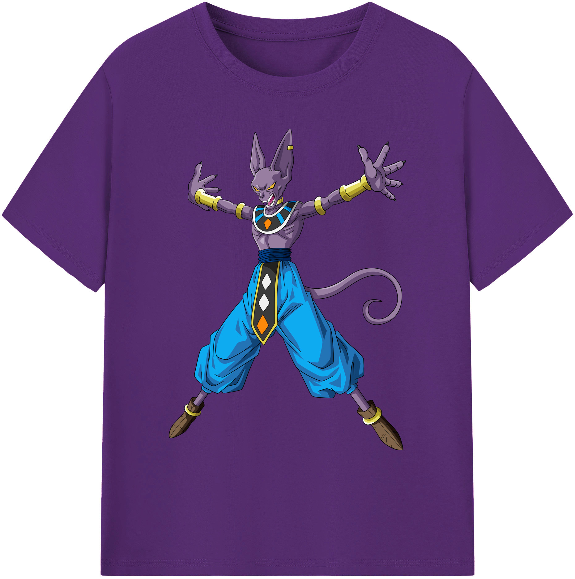 （画像用） ドラゴンボール ビルス 破壊神ビルス DRAGON BALL Beerus Birusu 綿100％ メンズ半袖Tシャツ｜肌触りやわらか＆通気性