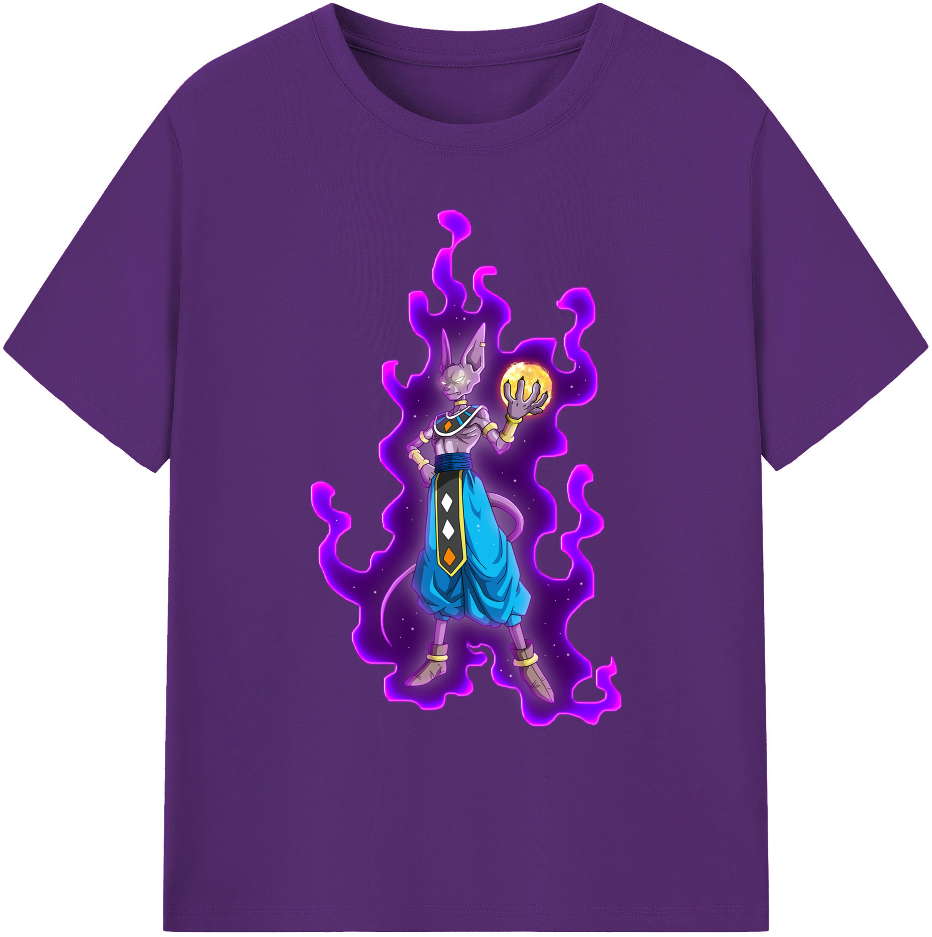 （画像用） ドラゴンボール ビルス 破壊神ビルス DRAGON BALL Beerus Birusu 綿100％ メンズ半袖Tシャツ｜肌触りやわらか＆通気性