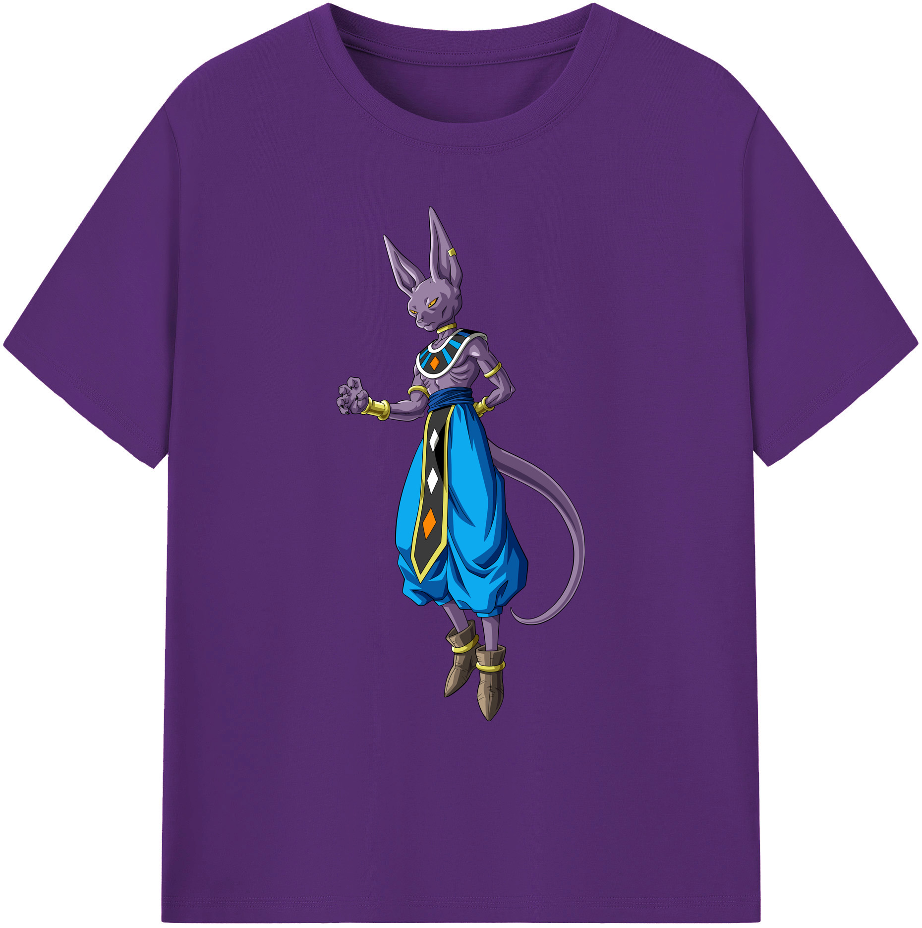 （画像用） ドラゴンボール ビルス 破壊神ビルス DRAGON BALL Beerus Birusu 綿100％ メンズ半袖Tシャツ｜肌触りやわらか＆通気性