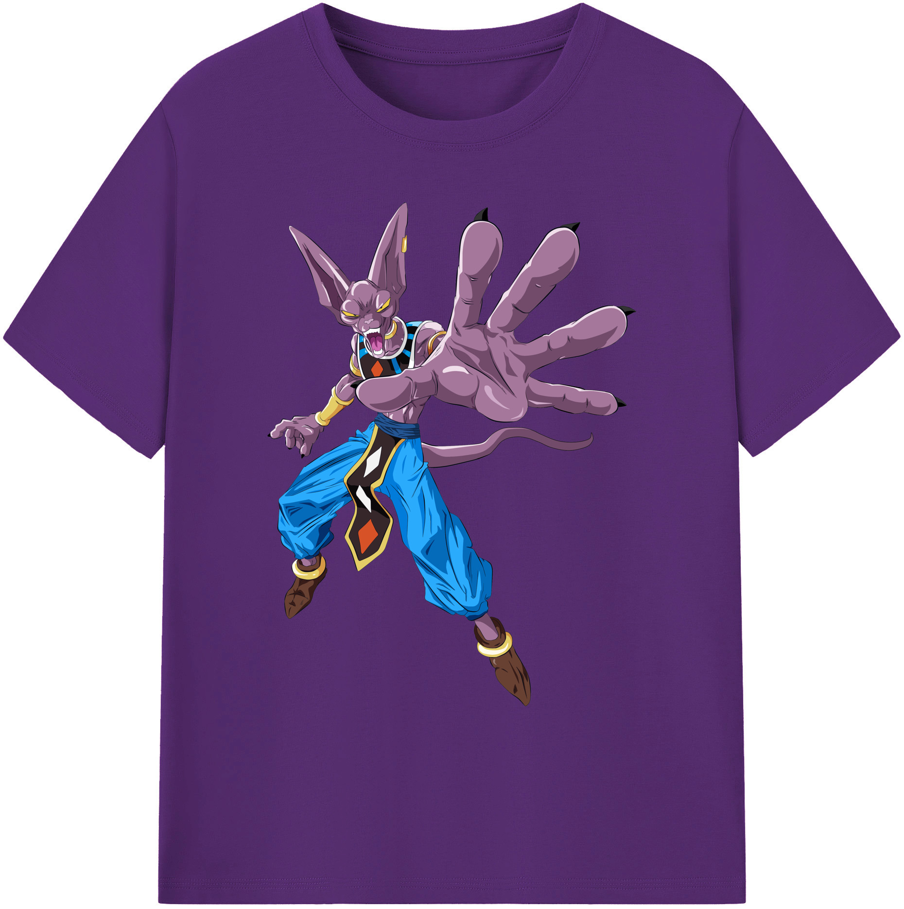（画像用） ドラゴンボール ビルス 破壊神ビルス DRAGON BALL Beerus Birusu 綿100％ メンズ半袖Tシャツ｜肌触りやわらか＆通気性
