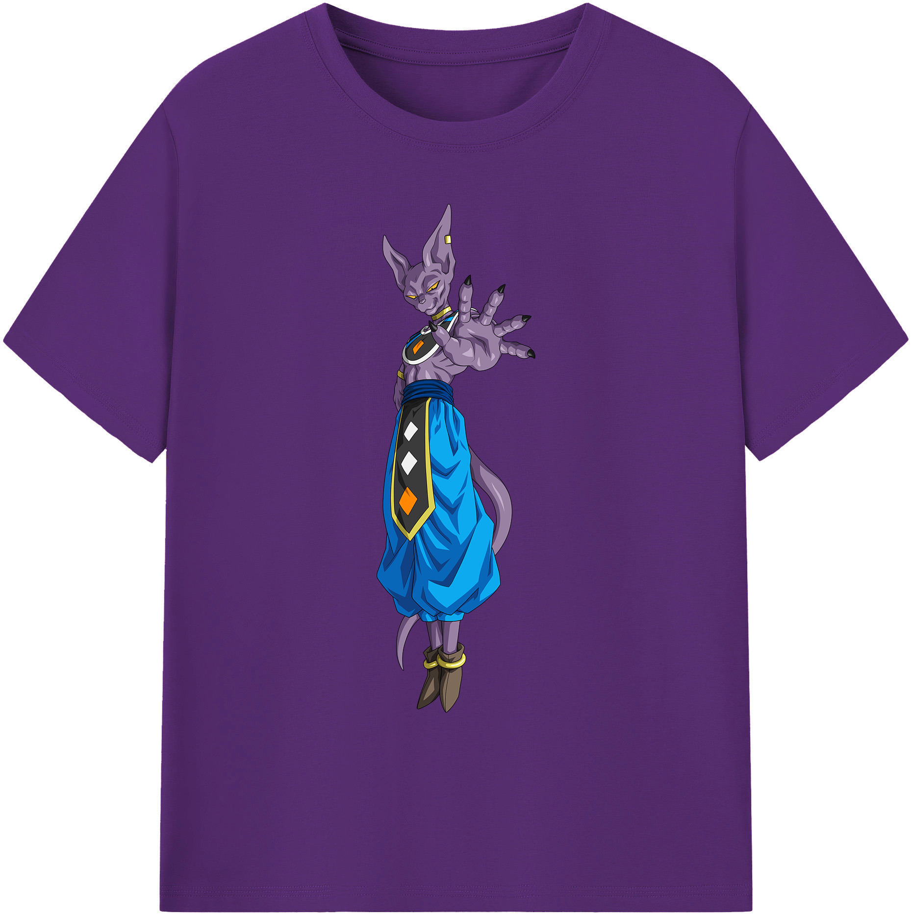 （画像用） ドラゴンボール ビルス 破壊神ビルス DRAGON BALL Beerus Birusu 綿100％ メンズ半袖Tシャツ｜肌触りやわらか＆通気性
