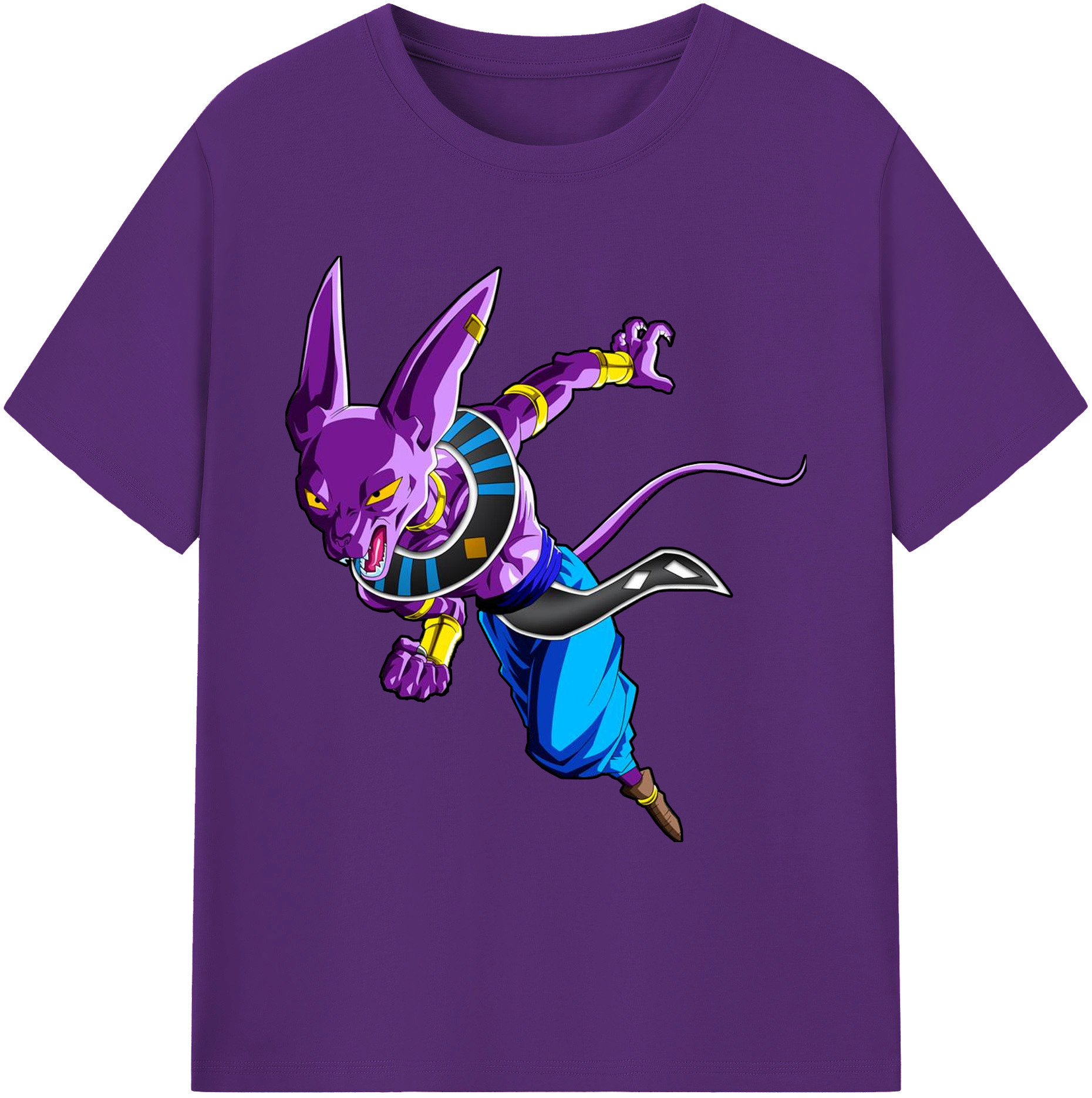 （画像用） ドラゴンボール ビルス 破壊神ビルス DRAGON BALL Beerus Birusu 綿100％ メンズ半袖Tシャツ｜肌触りやわらか＆通気性