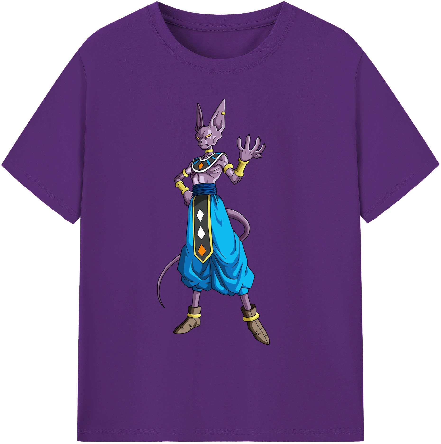 （画像用） ドラゴンボール ビルス 破壊神ビルス DRAGON BALL Beerus Birusu 綿100％ メンズ半袖Tシャツ｜肌触りやわらか＆通気性