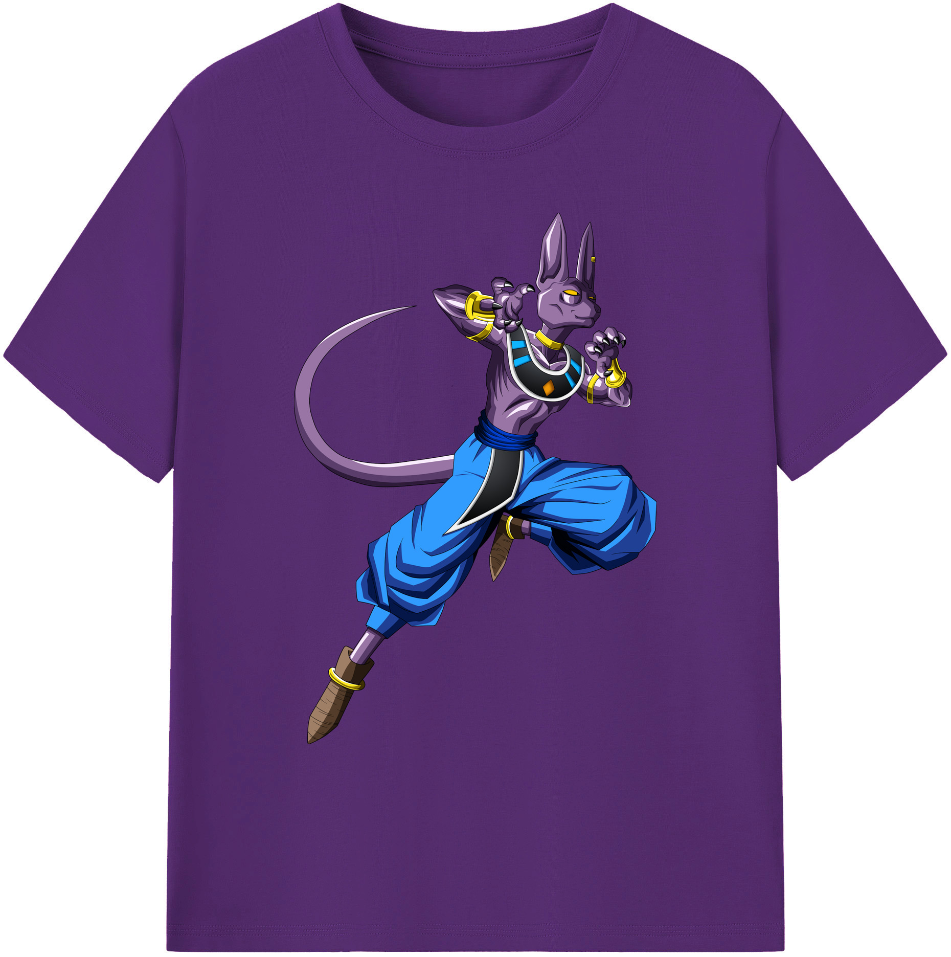 （画像用） ドラゴンボール ビルス 破壊神ビルス DRAGON BALL Beerus Birusu 綿100％ メンズ半袖Tシャツ｜肌触りやわらか＆通気性